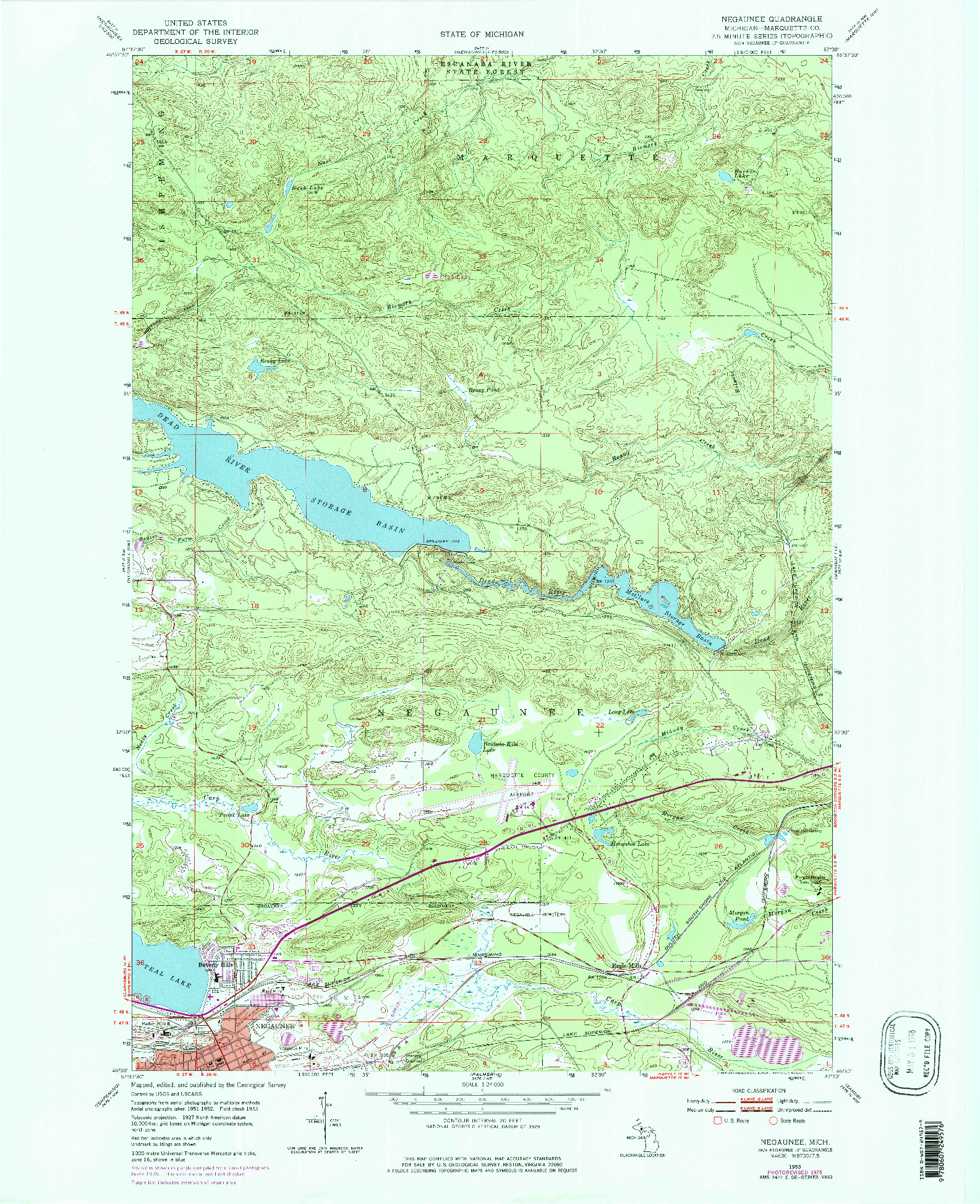 USGS 1:24000-SCALE QUADRANGLE FOR NEGAUNEE, MI 1953