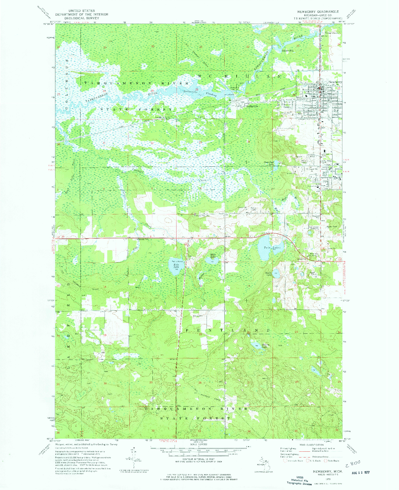 USGS 1:24000-SCALE QUADRANGLE FOR NEWBERRY, MI 1973