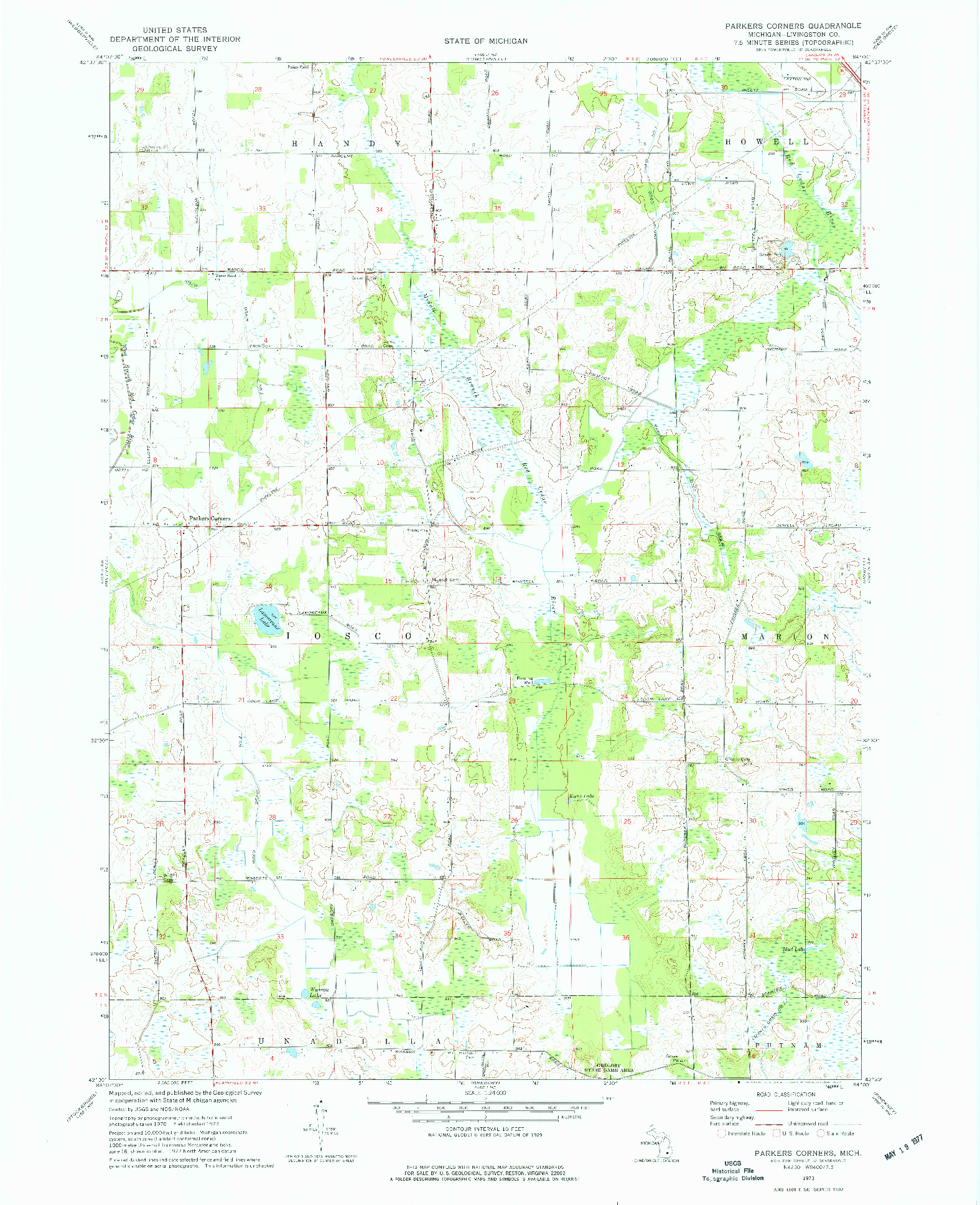 USGS 1:24000-SCALE QUADRANGLE FOR PARKERS CORNERS, MI 1973