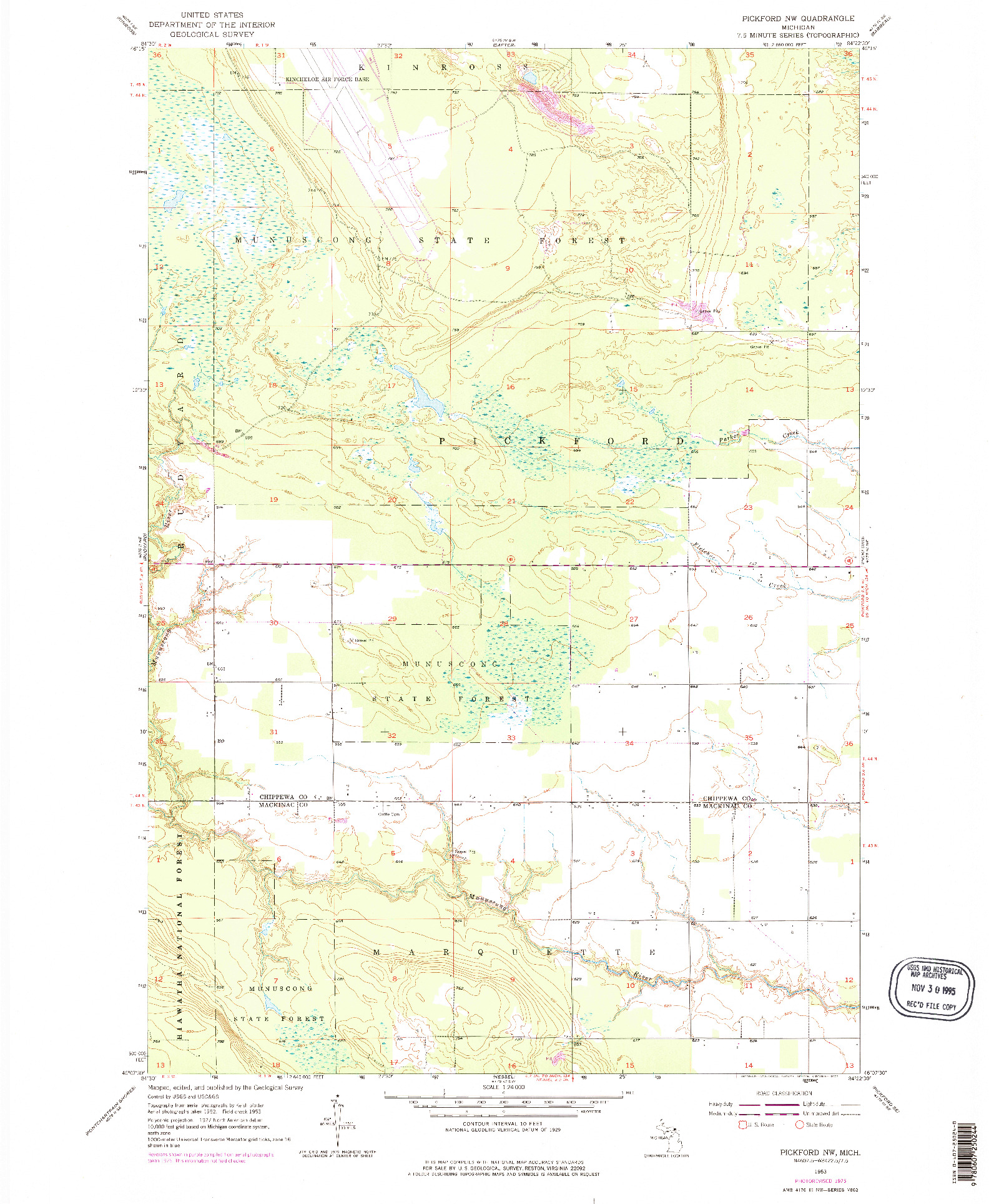 USGS 1:24000-SCALE QUADRANGLE FOR PICKFORD NW, MI 1953