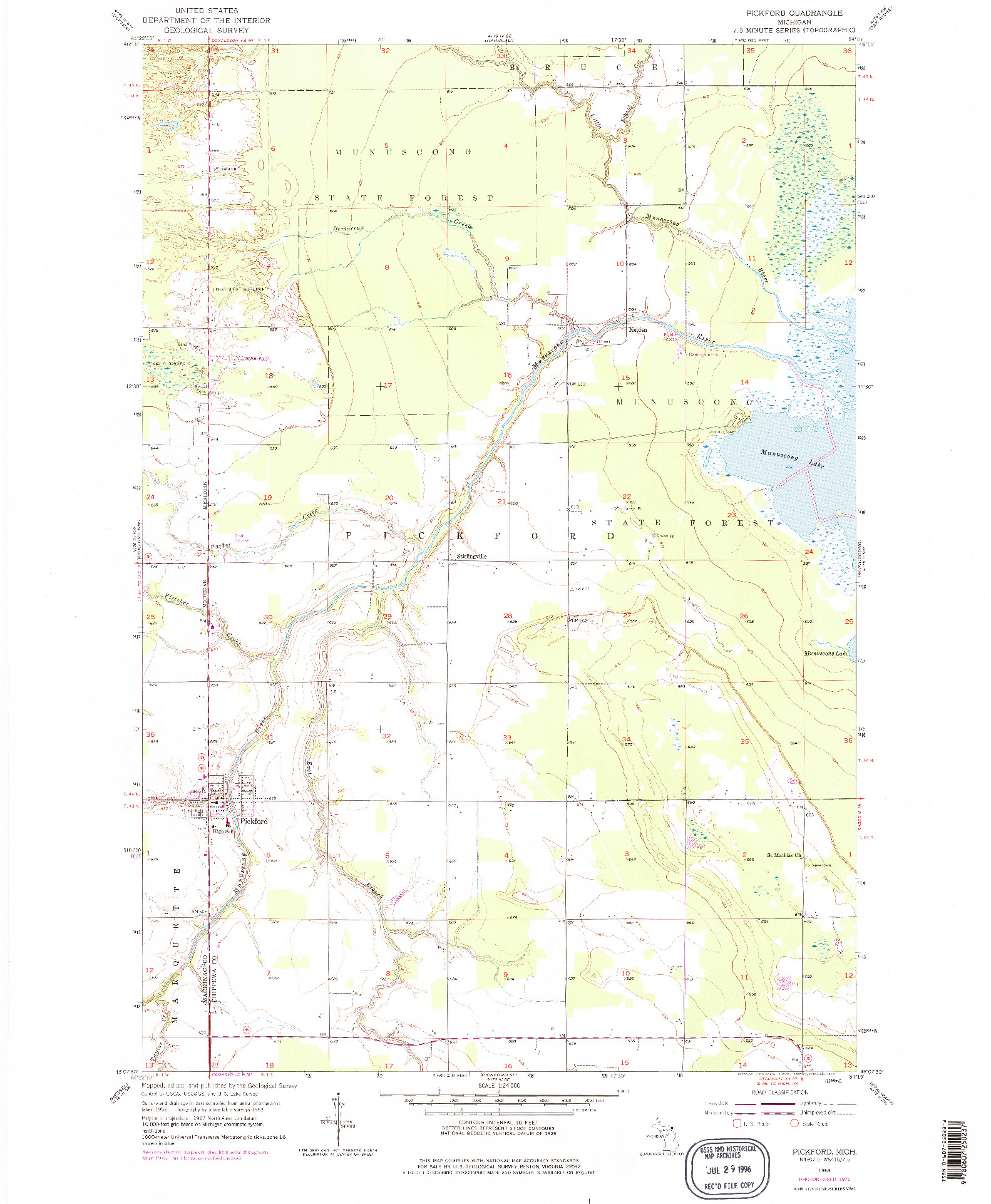 USGS 1:24000-SCALE QUADRANGLE FOR PICKFORD, MI 1953