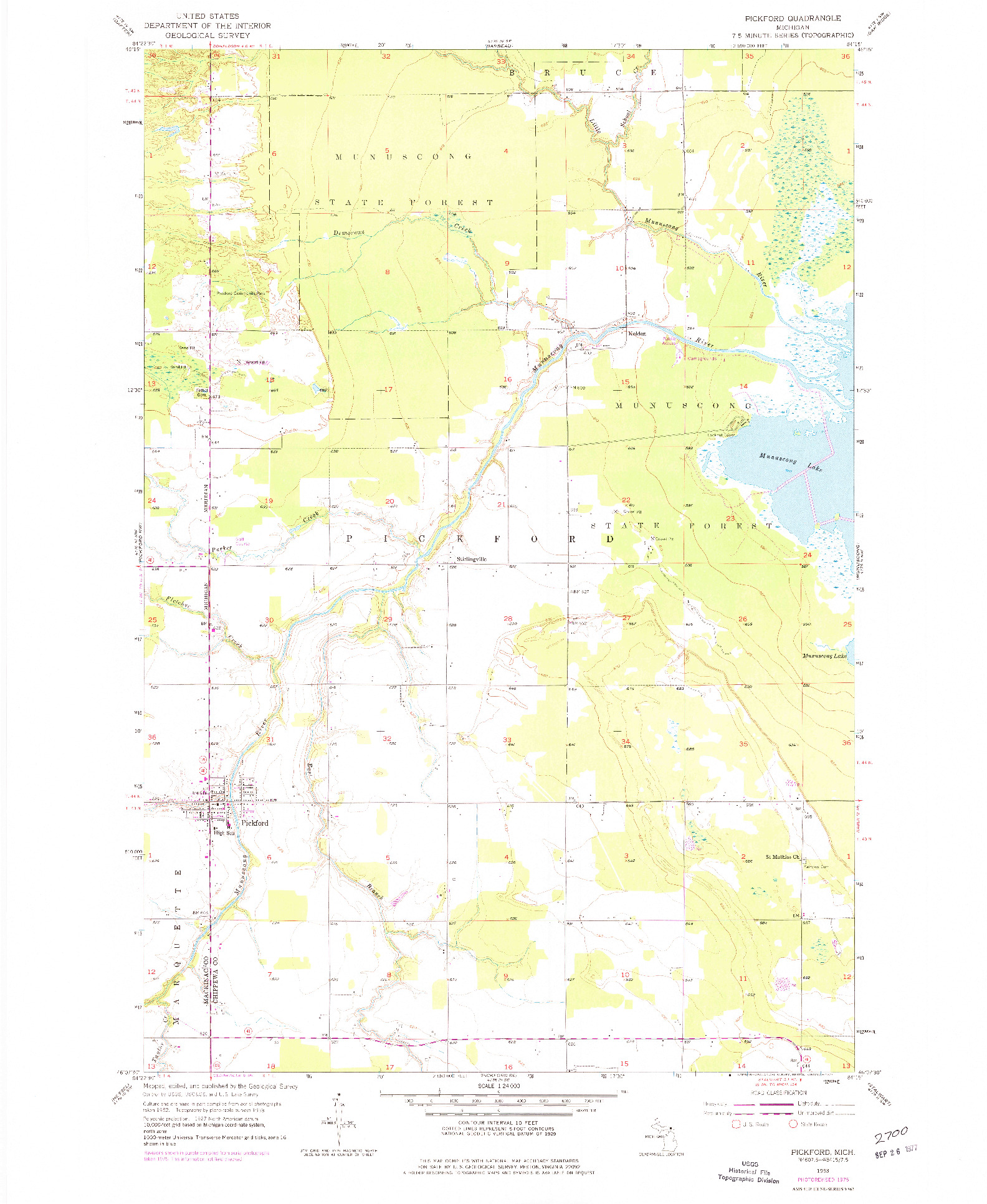 USGS 1:24000-SCALE QUADRANGLE FOR PICKFORD, MI 1953