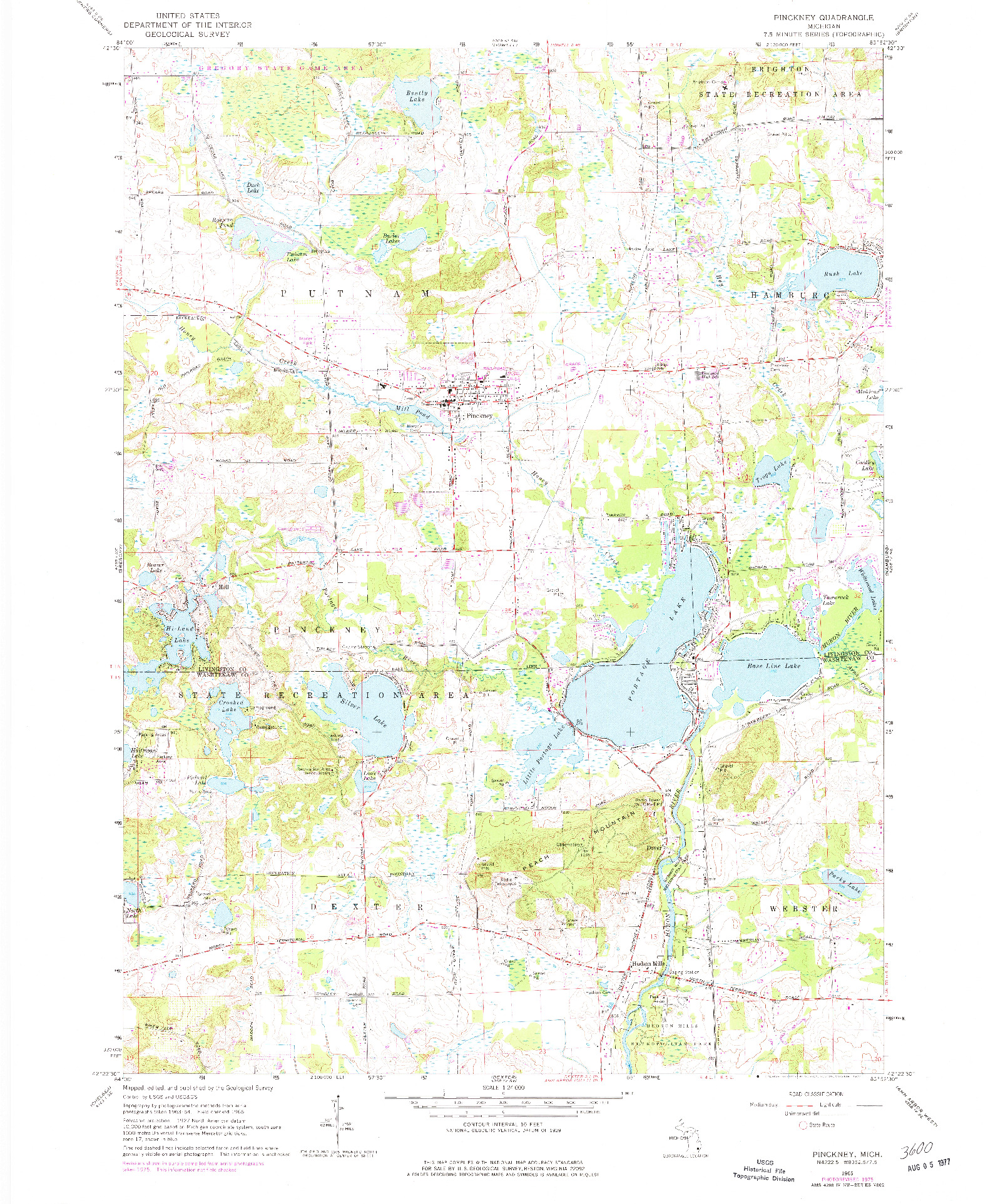 USGS 1:24000-SCALE QUADRANGLE FOR PINCKNEY, MI 1965