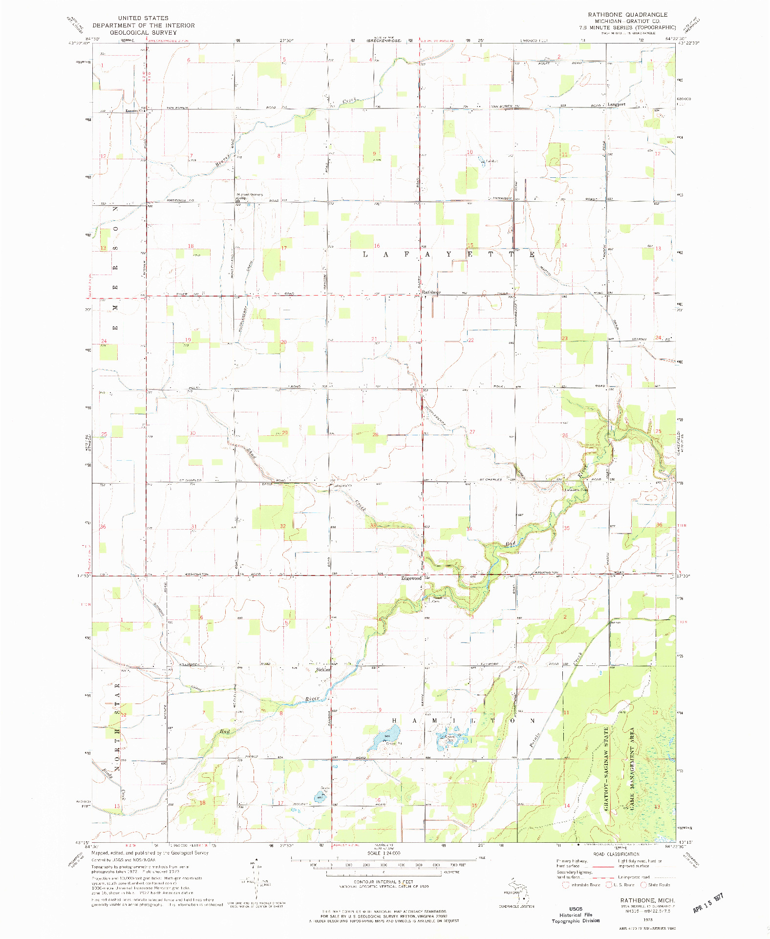 USGS 1:24000-SCALE QUADRANGLE FOR RATHBONE, MI 1973