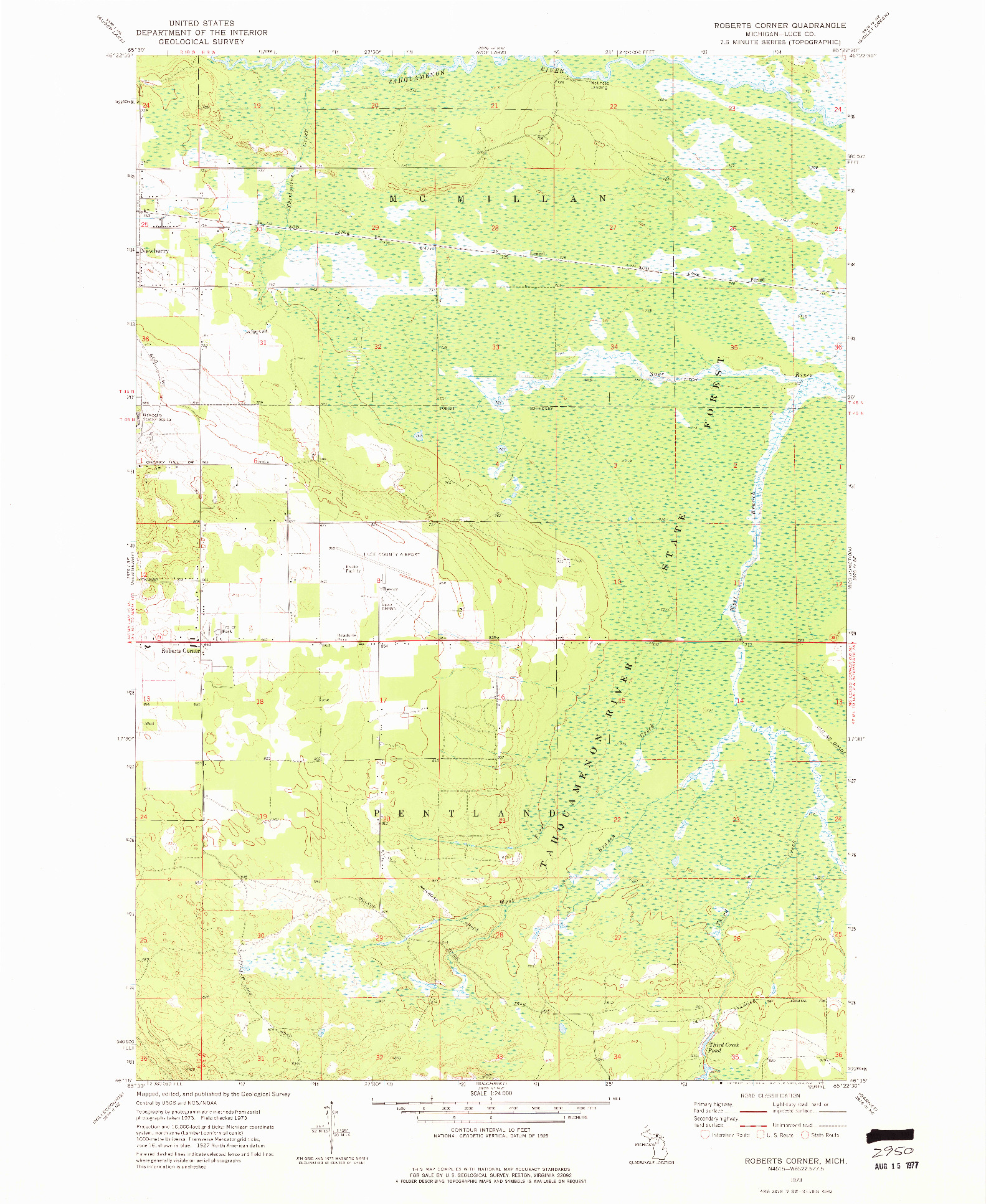 USGS 1:24000-SCALE QUADRANGLE FOR ROBERTS CORNER, MI 1973