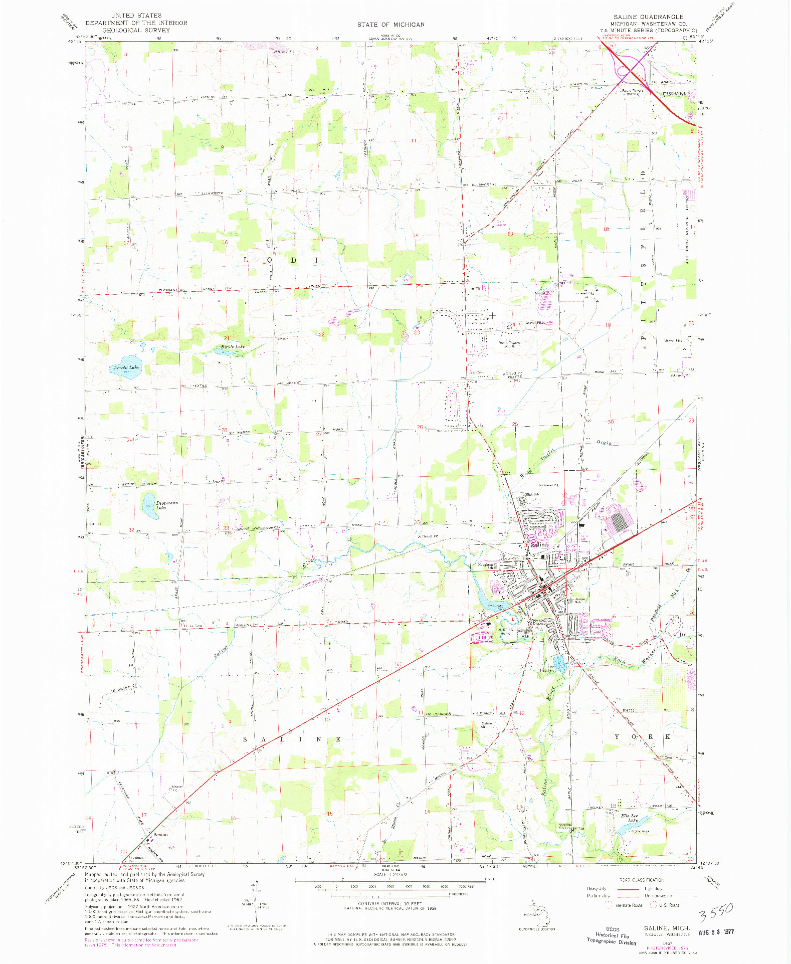 USGS 1:24000-SCALE QUADRANGLE FOR SALINE, MI 1967