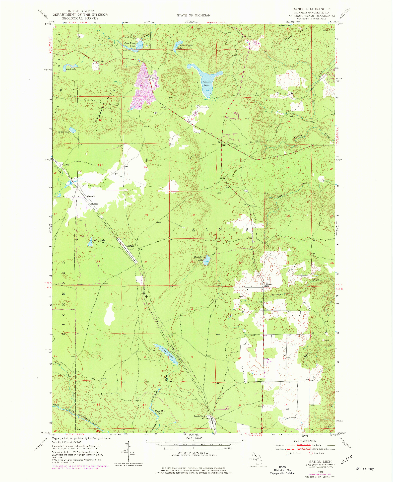 USGS 1:24000-SCALE QUADRANGLE FOR SANDS, MI 1952