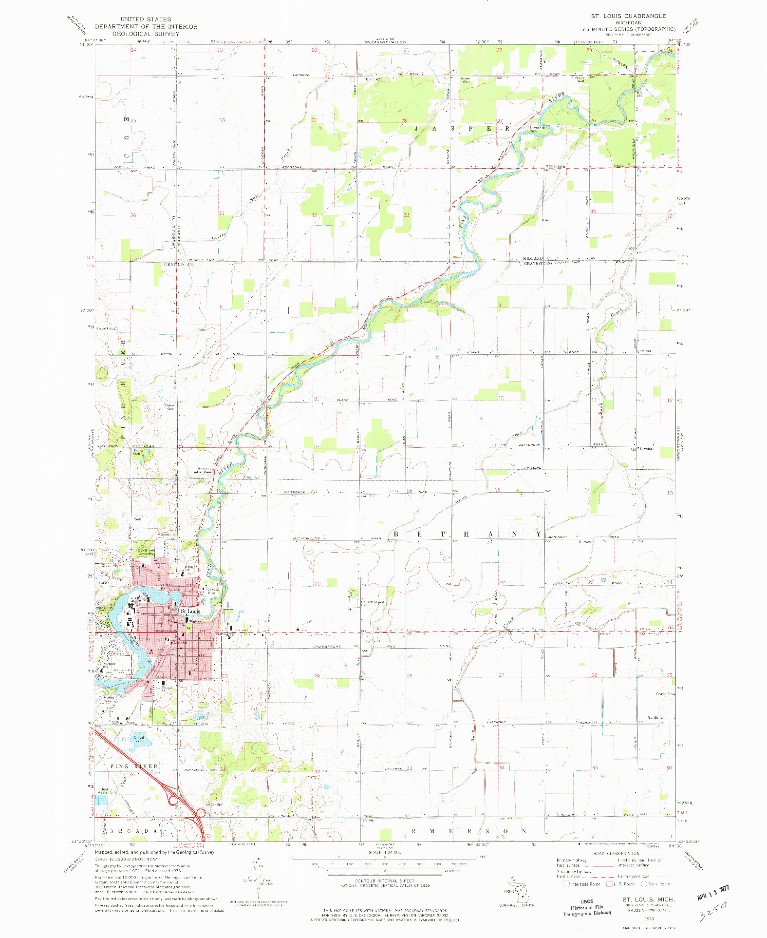 USGS 1:24000-SCALE QUADRANGLE FOR ST. LOUIS, MI 1973