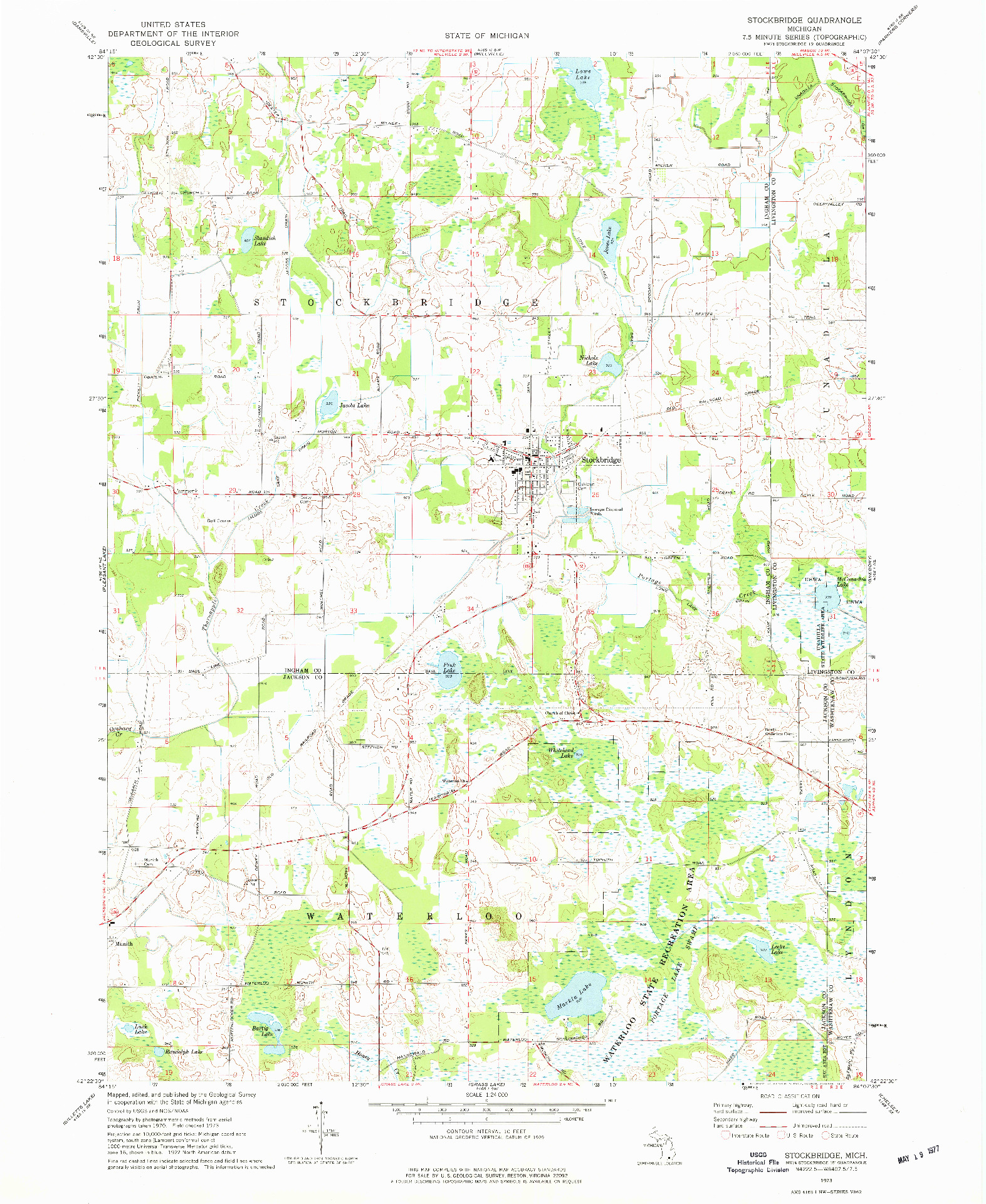 USGS 1:24000-SCALE QUADRANGLE FOR STOCKBRIDGE, MI 1973