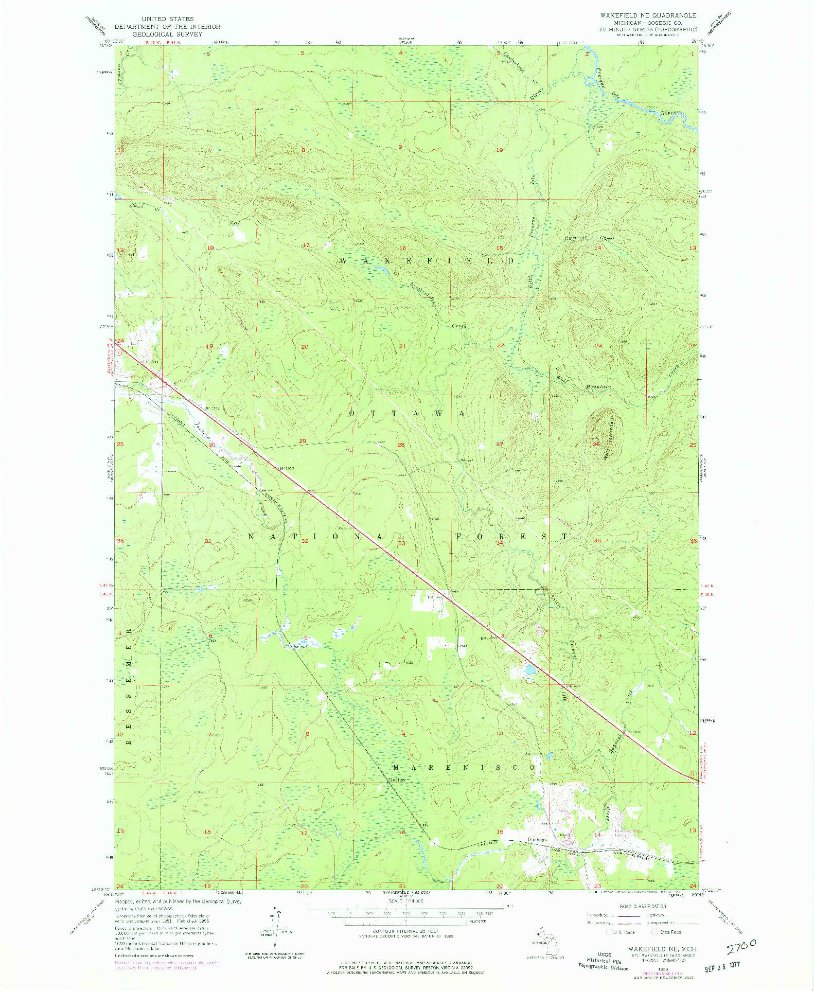 USGS 1:24000-SCALE QUADRANGLE FOR WAKEFIELD NE, MI 1955