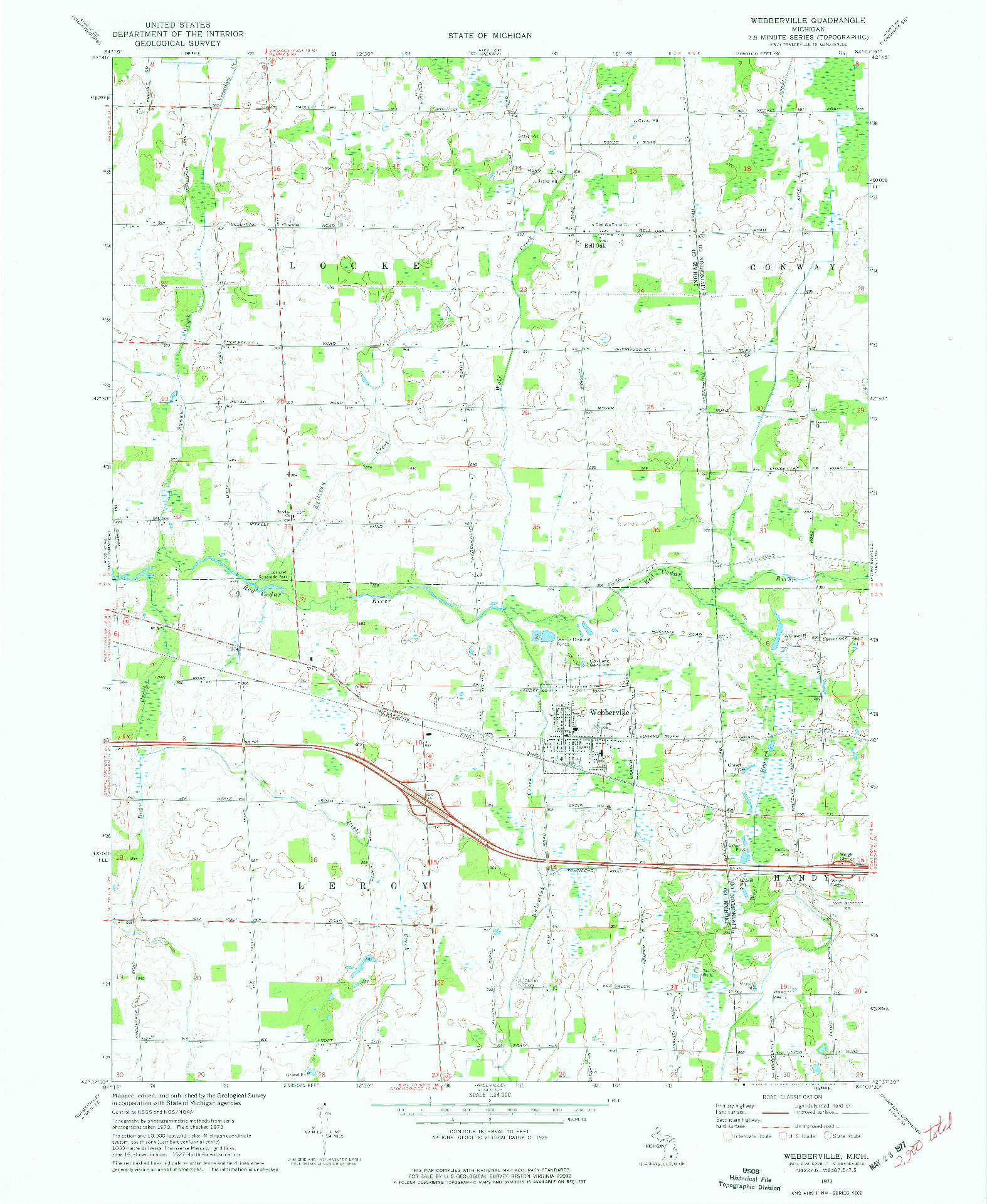 USGS 1:24000-SCALE QUADRANGLE FOR WEBBERVILLE, MI 1973