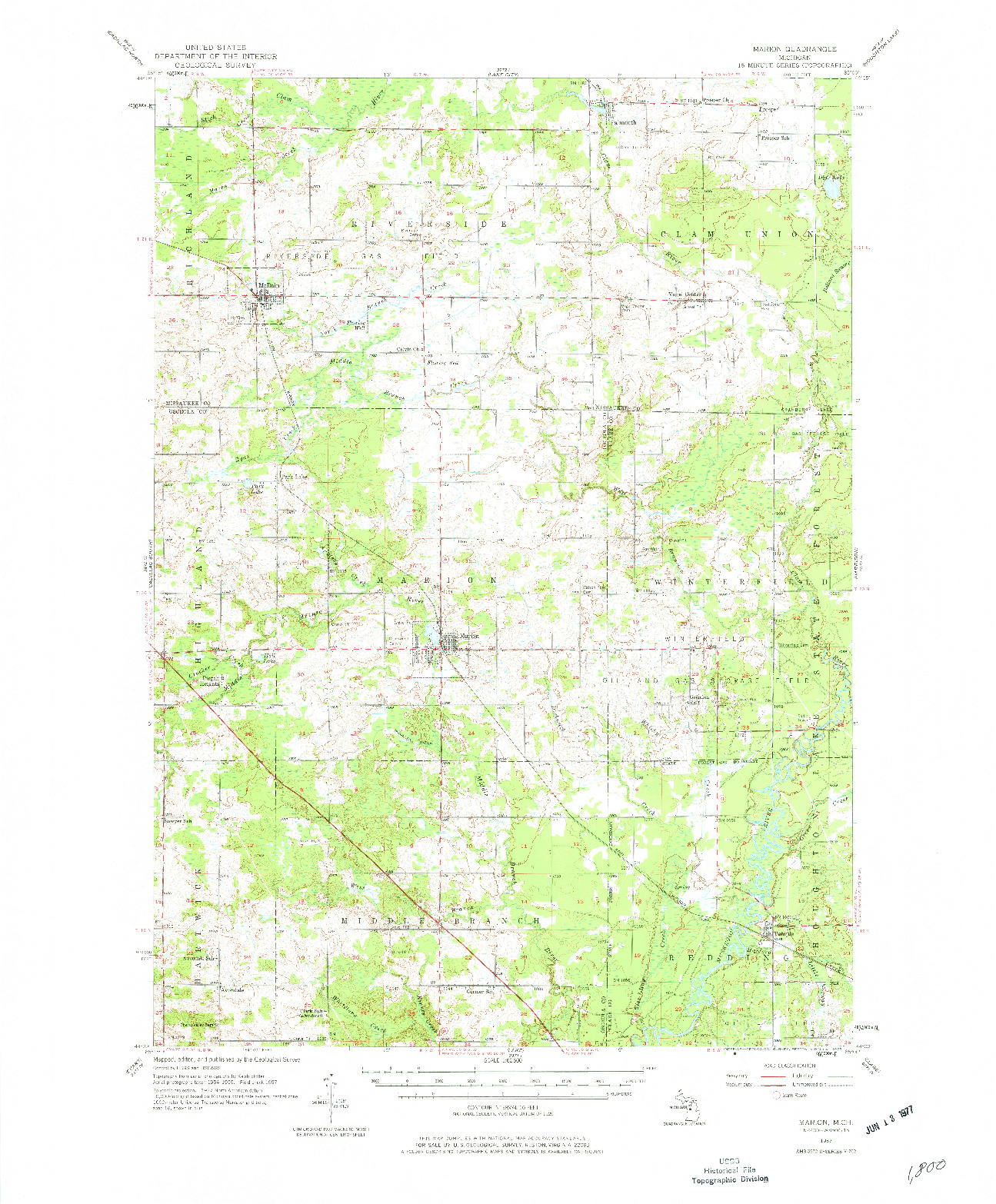 USGS 1:62500-SCALE QUADRANGLE FOR MARION, MI 1957