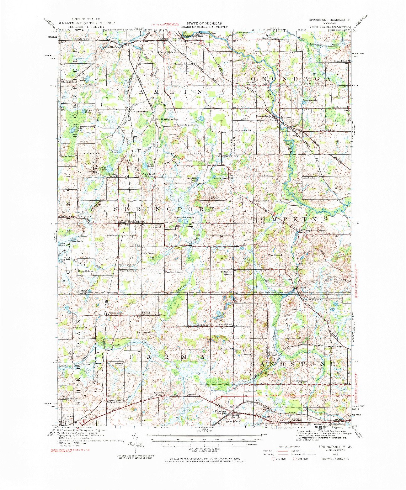 USGS 1:62500-SCALE QUADRANGLE FOR SPRINGPORT, MI 1919