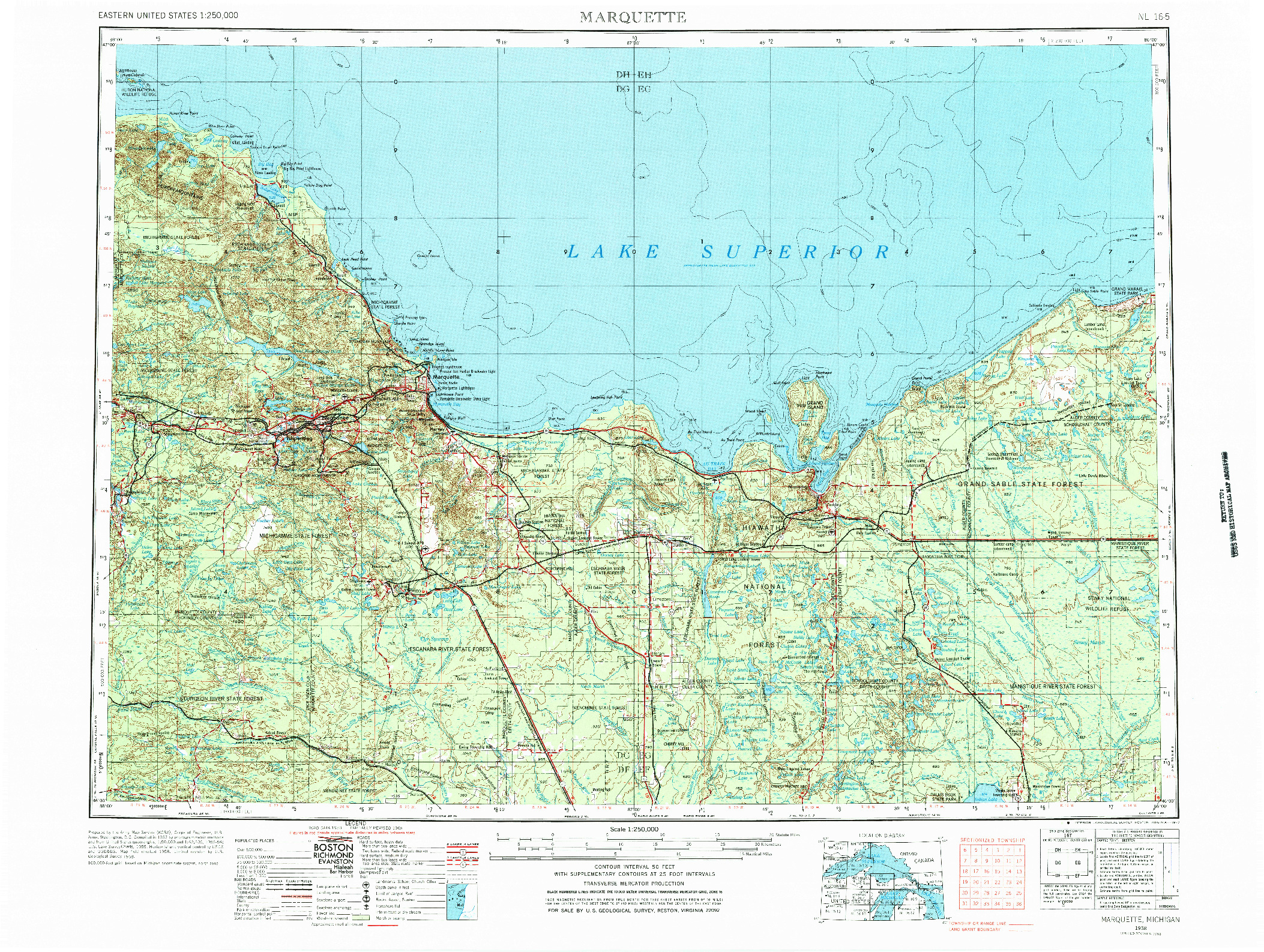 USGS 1:250000-SCALE QUADRANGLE FOR MARQUETTE, MI 1968