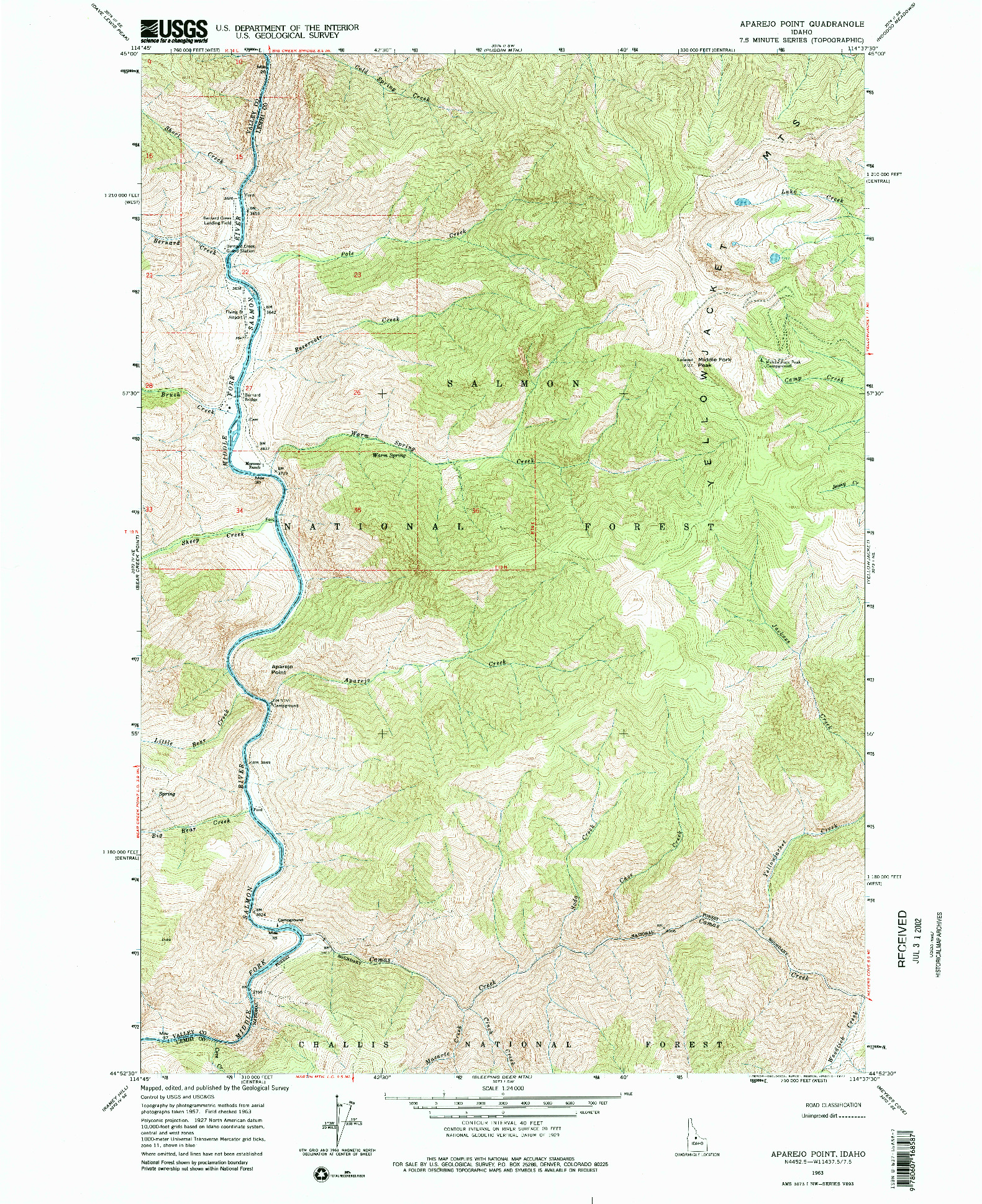 USGS 1:24000-SCALE QUADRANGLE FOR APAREJO POINT, ID 1963