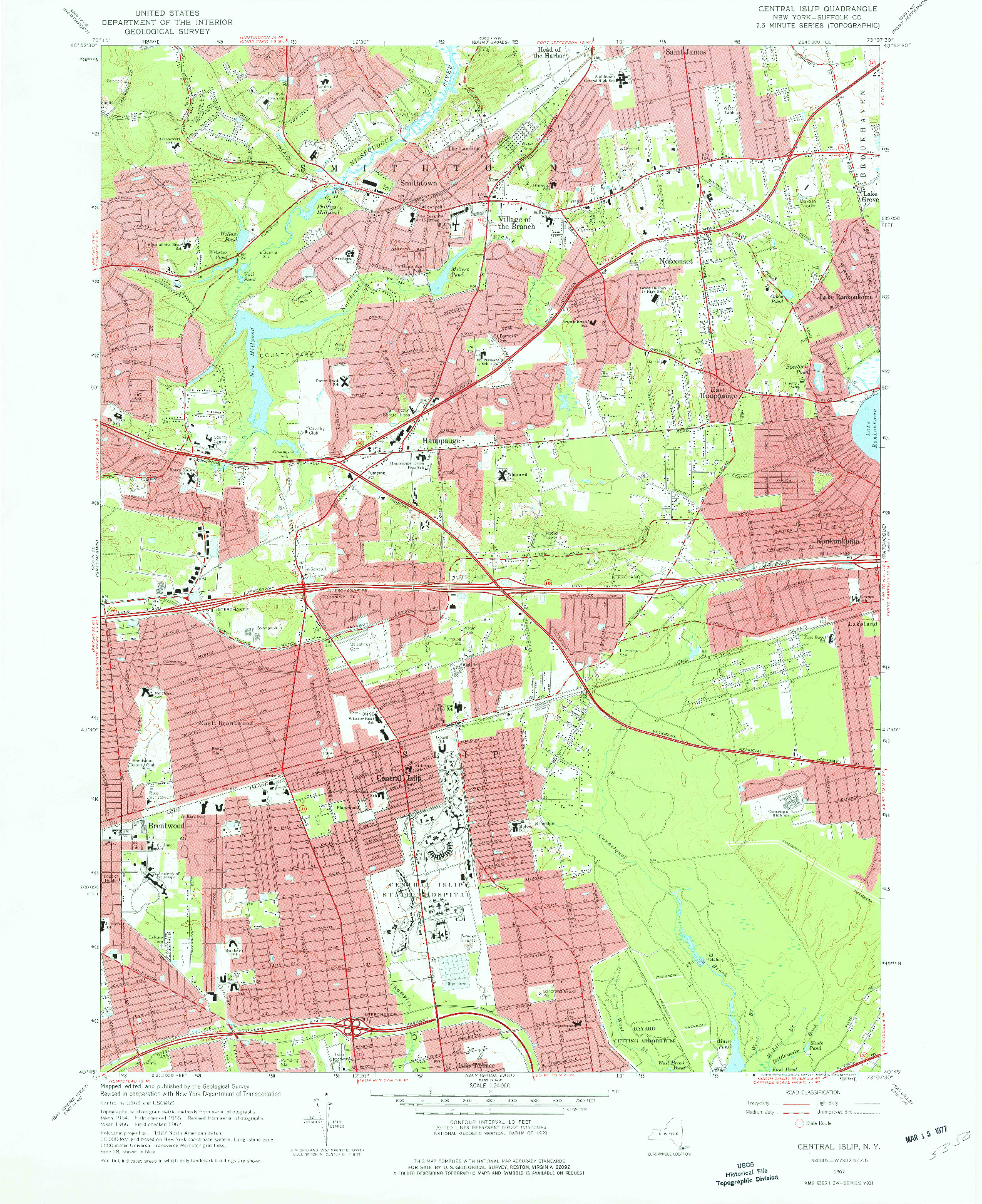 USGS 1:24000-SCALE QUADRANGLE FOR CENTRAL ISLIP, NY 1967