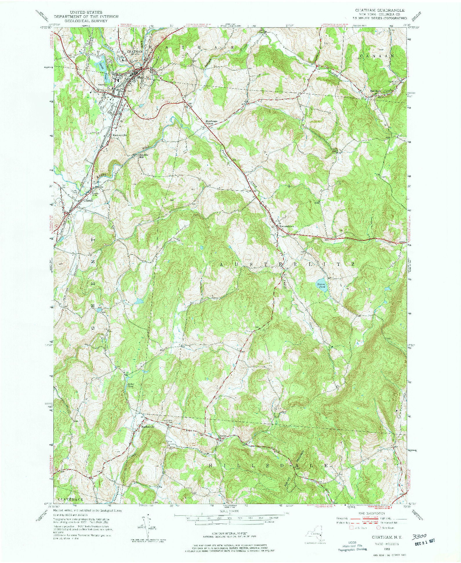 USGS 1:24000-SCALE QUADRANGLE FOR CHATHAM, NY 1953