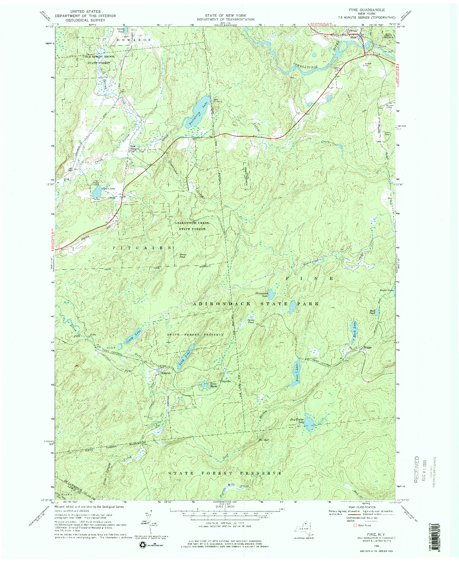 USGS 1:24000-SCALE QUADRANGLE FOR FINE, NY 1966