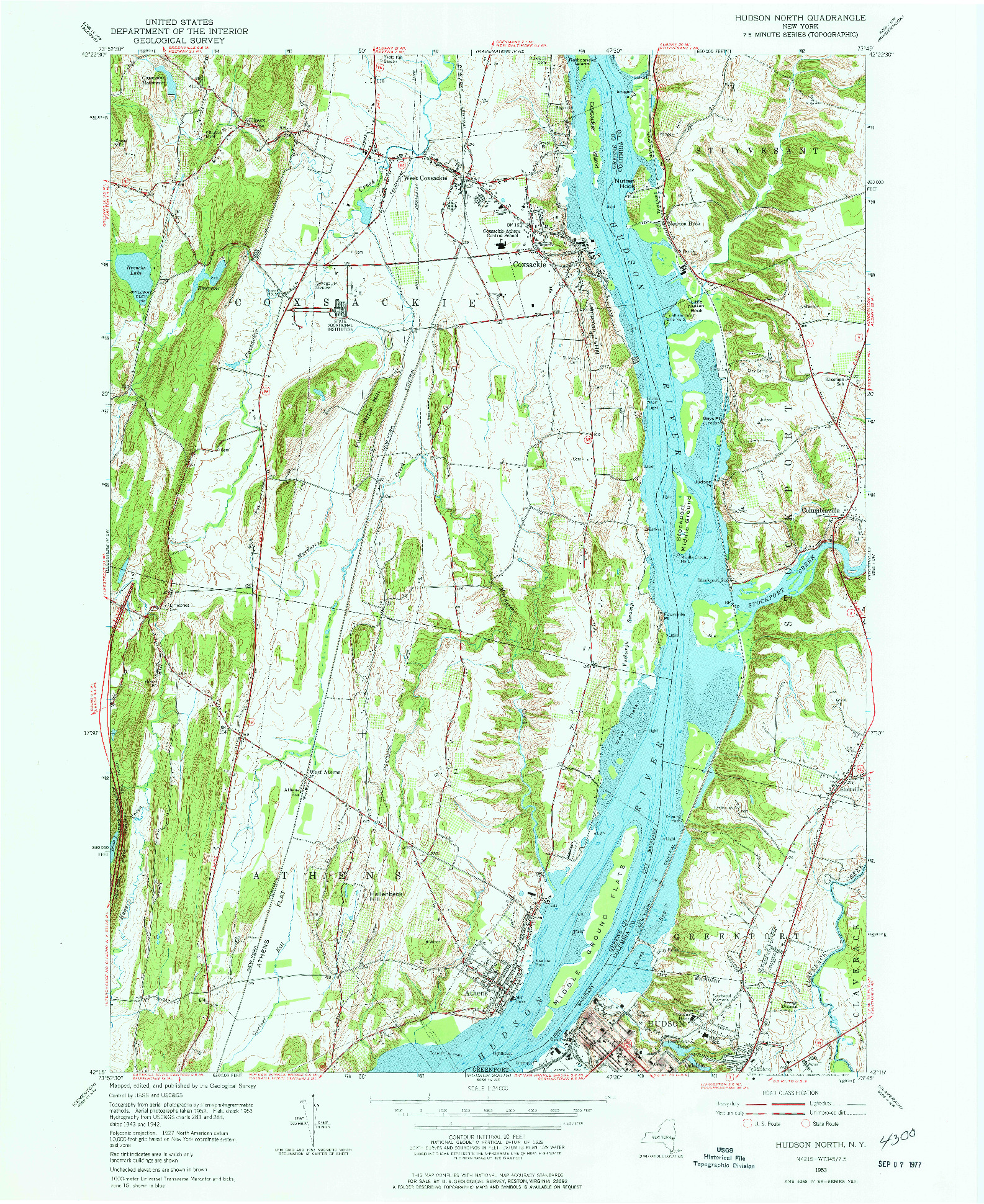 USGS 1:24000-SCALE QUADRANGLE FOR HUDSON NORTH, NY 1953