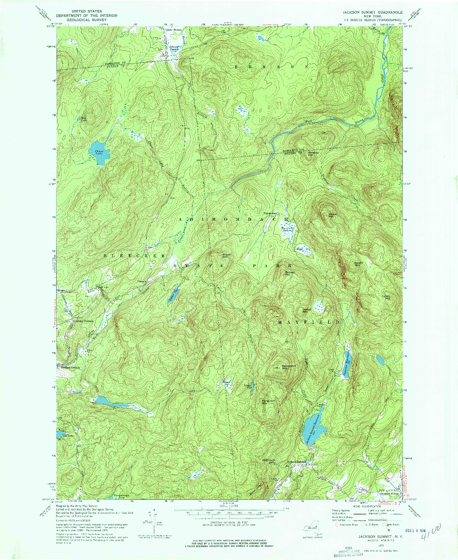 USGS 1:24000-SCALE QUADRANGLE FOR JACKSON SUMMIT, NY 1970