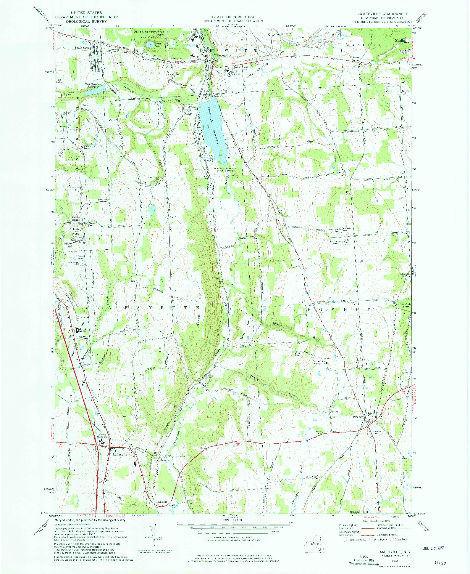 USGS 1:24000-SCALE QUADRANGLE FOR JAMESVILLE, NY 1973