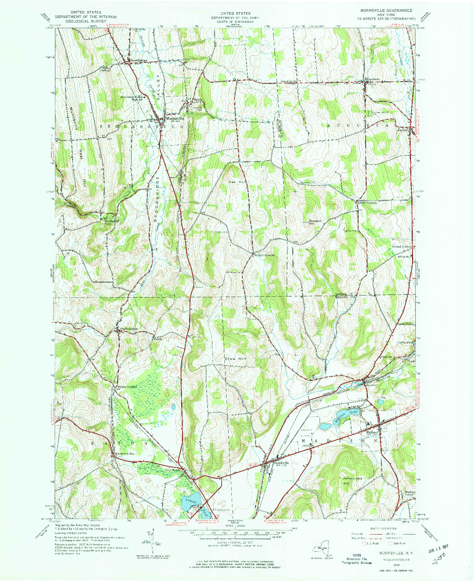 USGS 1:24000-SCALE QUADRANGLE FOR MUNNSVILLE, NY 1943