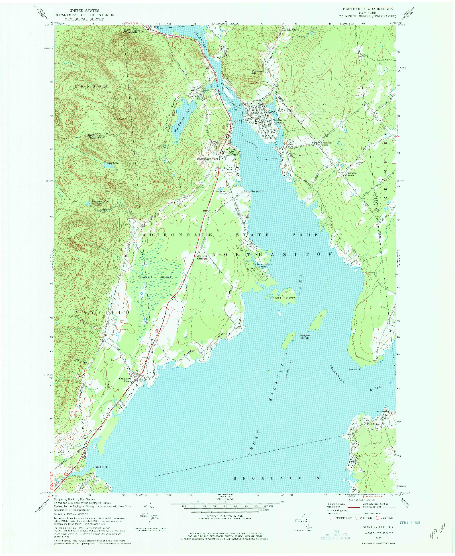 USGS 1:24000-SCALE QUADRANGLE FOR NORTHVILLE, NY 1970