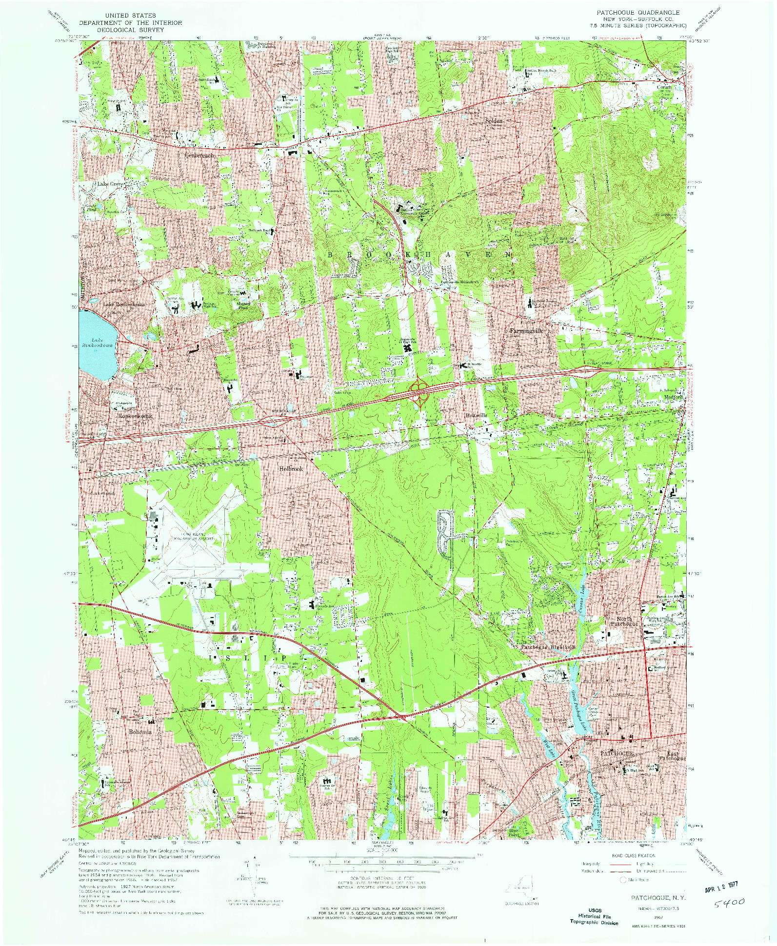 USGS 1:24000-SCALE QUADRANGLE FOR PATCHOGUE, NY 1967