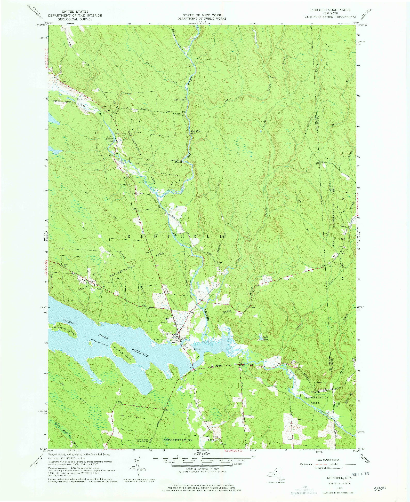 USGS 1:24000-SCALE QUADRANGLE FOR REDFIELD, NY 1960