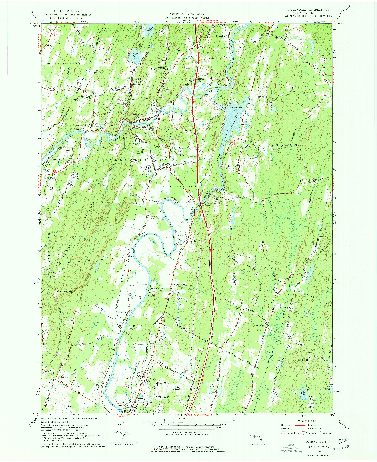 USGS 1:24000-SCALE QUADRANGLE FOR ROSENDALE, NY 1964