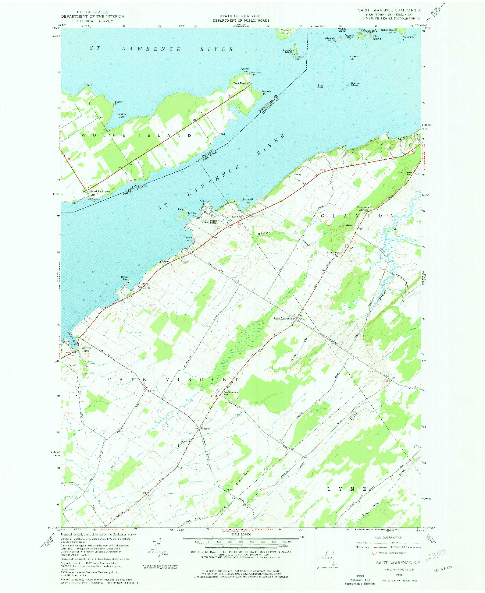 USGS 1:24000-SCALE QUADRANGLE FOR SAINT LAWRENCE, NY 1958