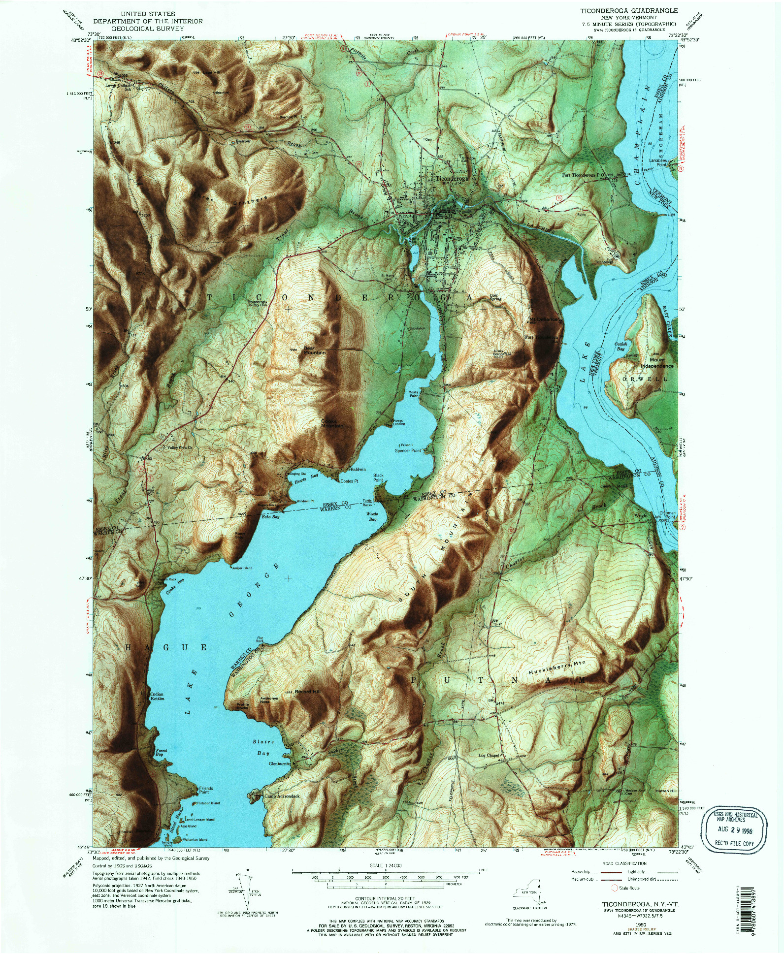 USGS 1:24000-SCALE QUADRANGLE FOR TICONDEROGA, NY 1950