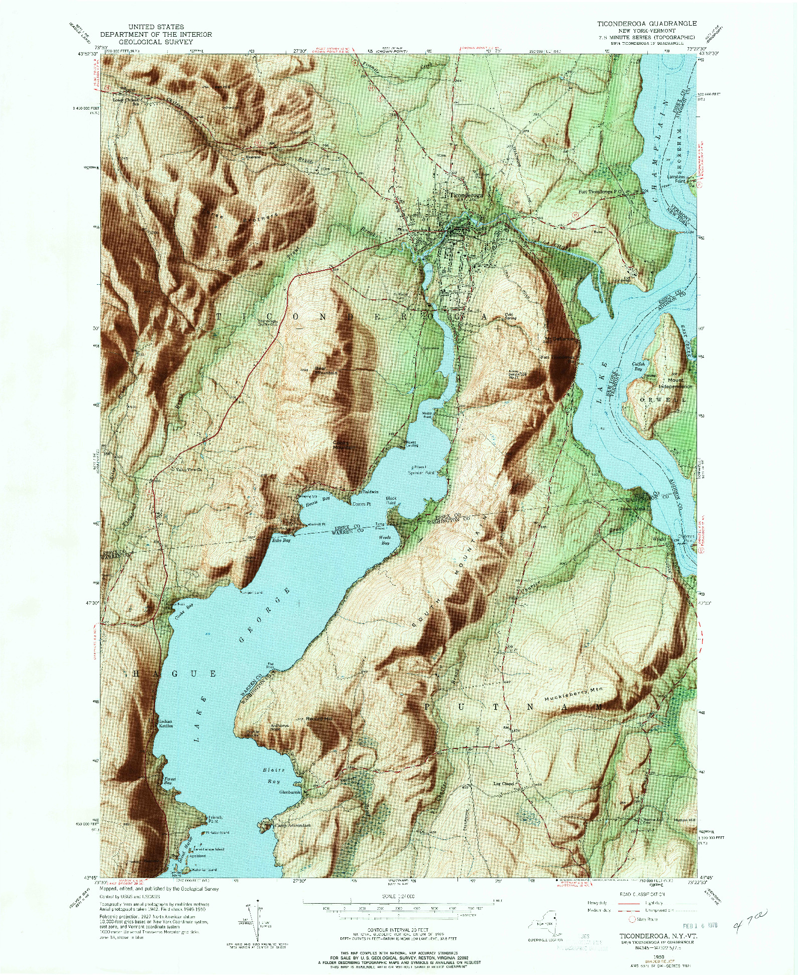 USGS 1:24000-SCALE QUADRANGLE FOR TICONDEROGA, NY 1950