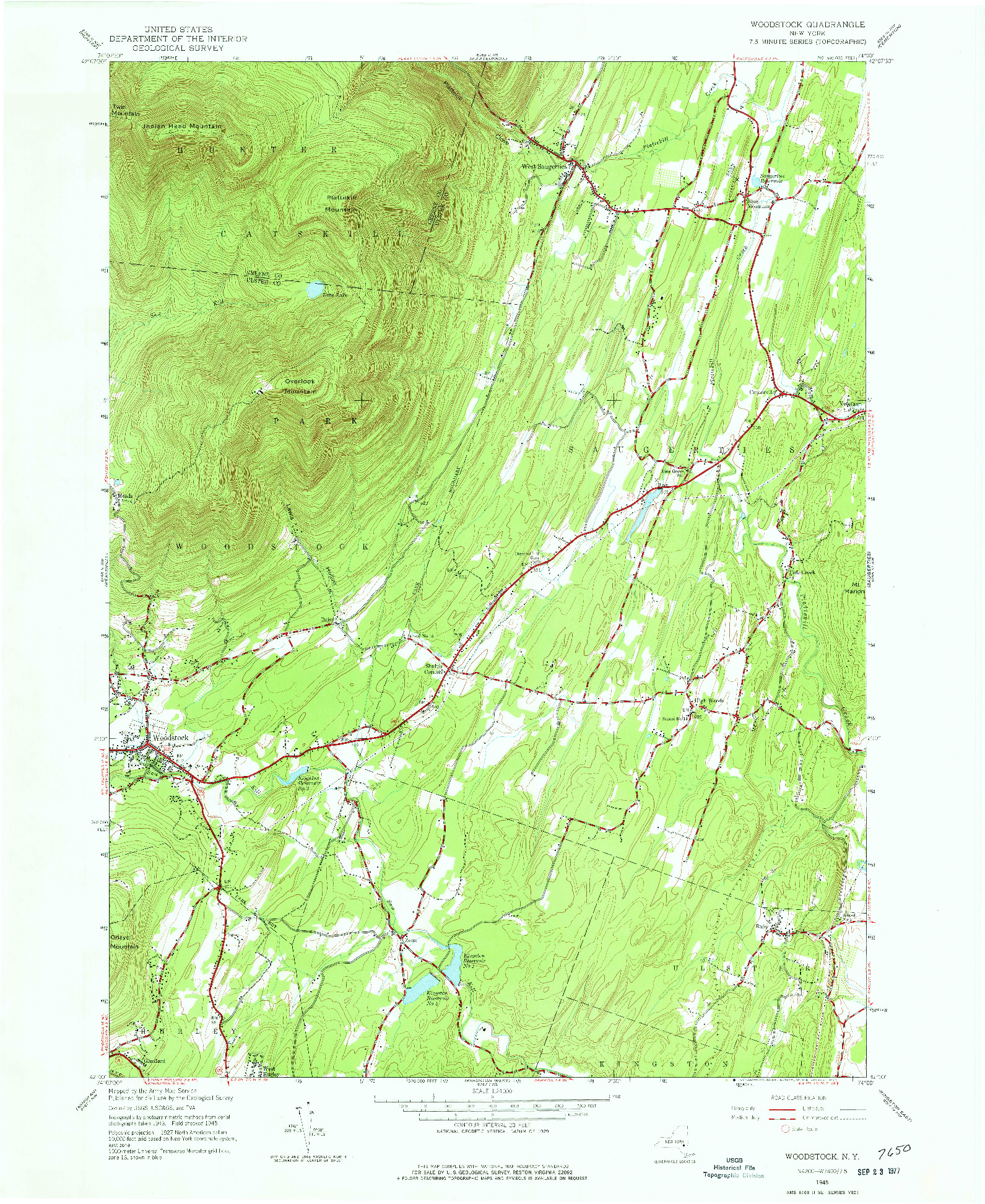 USGS 1:24000-SCALE QUADRANGLE FOR WOODSTOCK, NY 1945