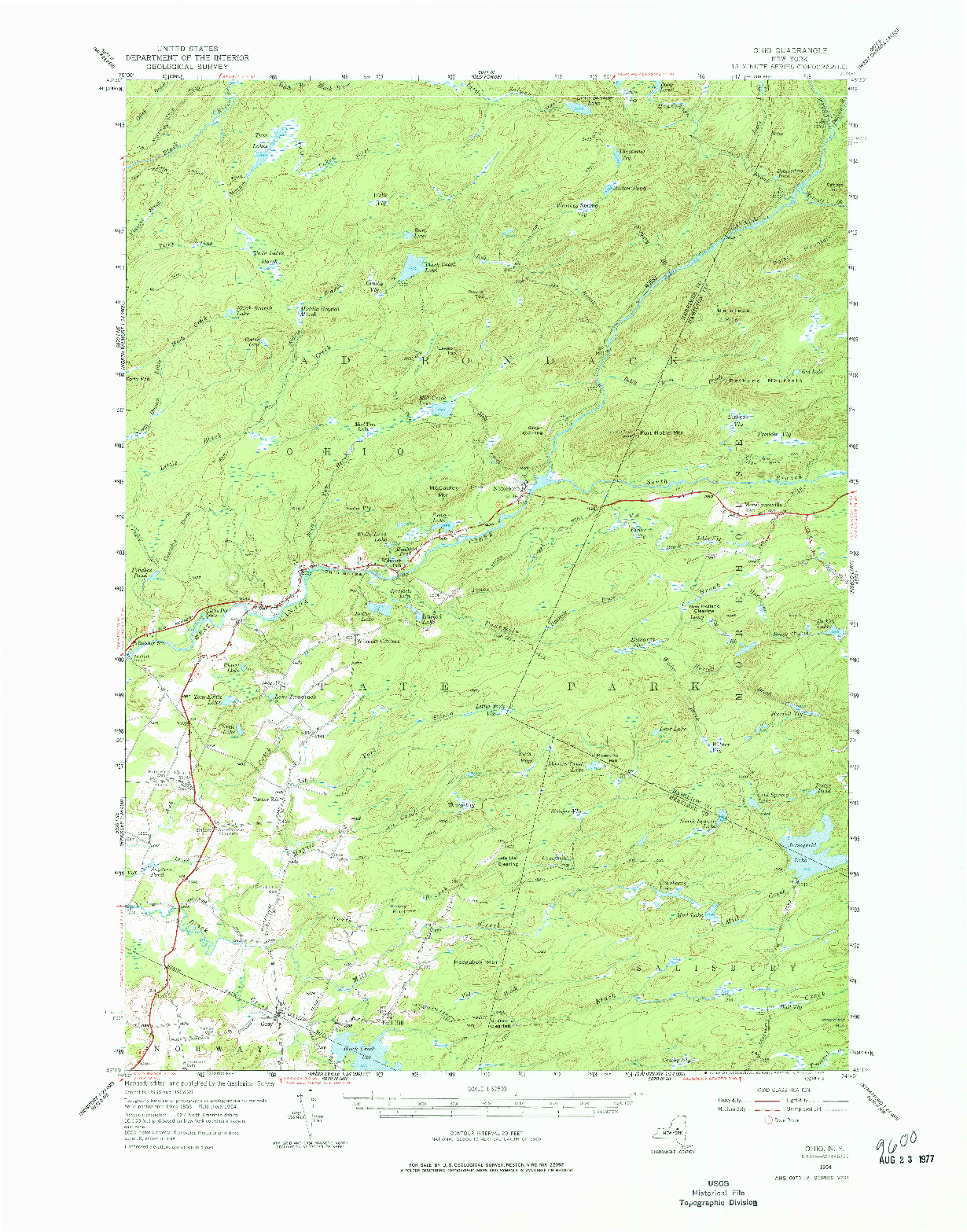 USGS 1:62500-SCALE QUADRANGLE FOR OHIO, NY 1954