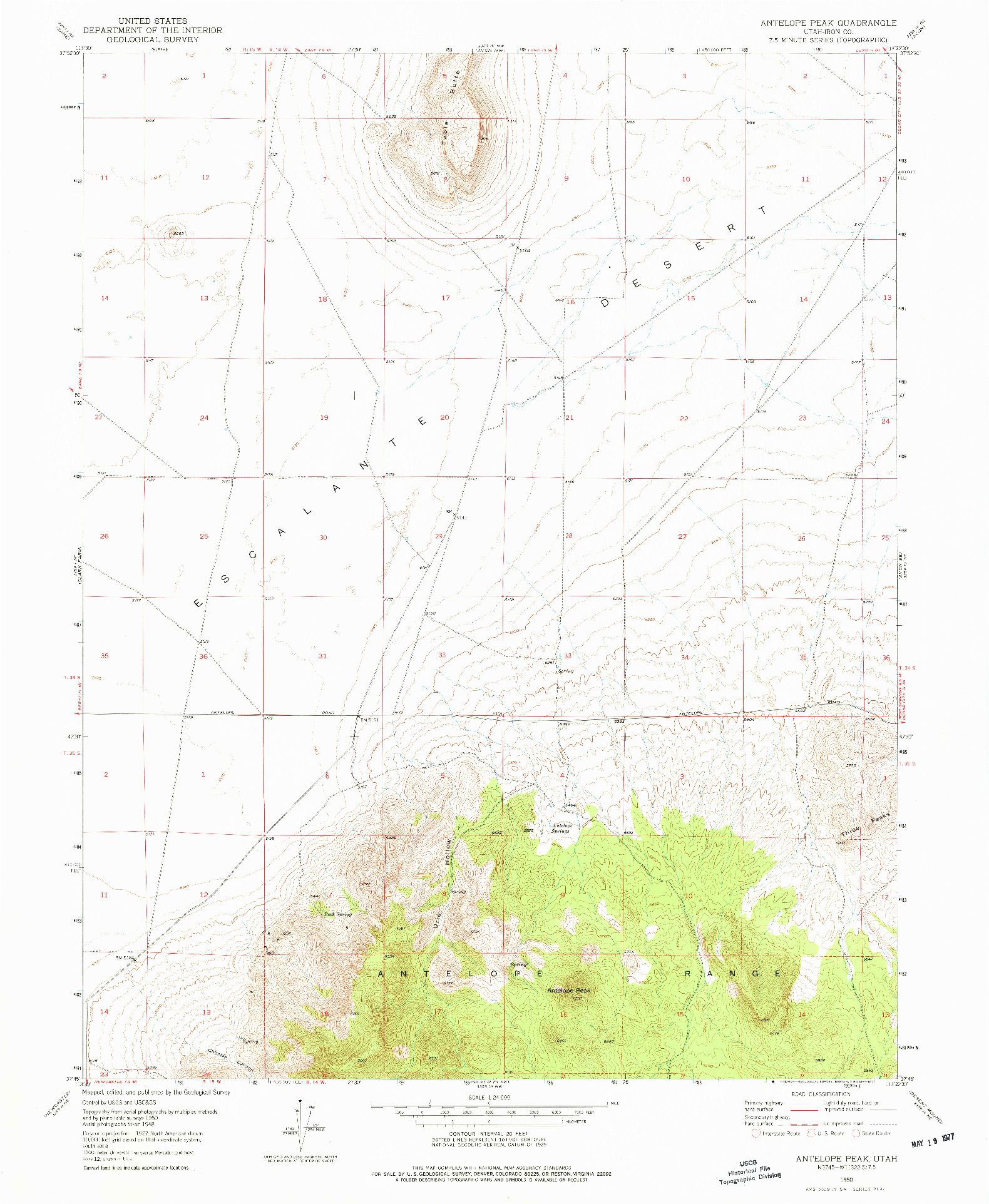 USGS 1:24000-SCALE QUADRANGLE FOR ANTELOPE PEAK, UT 1950