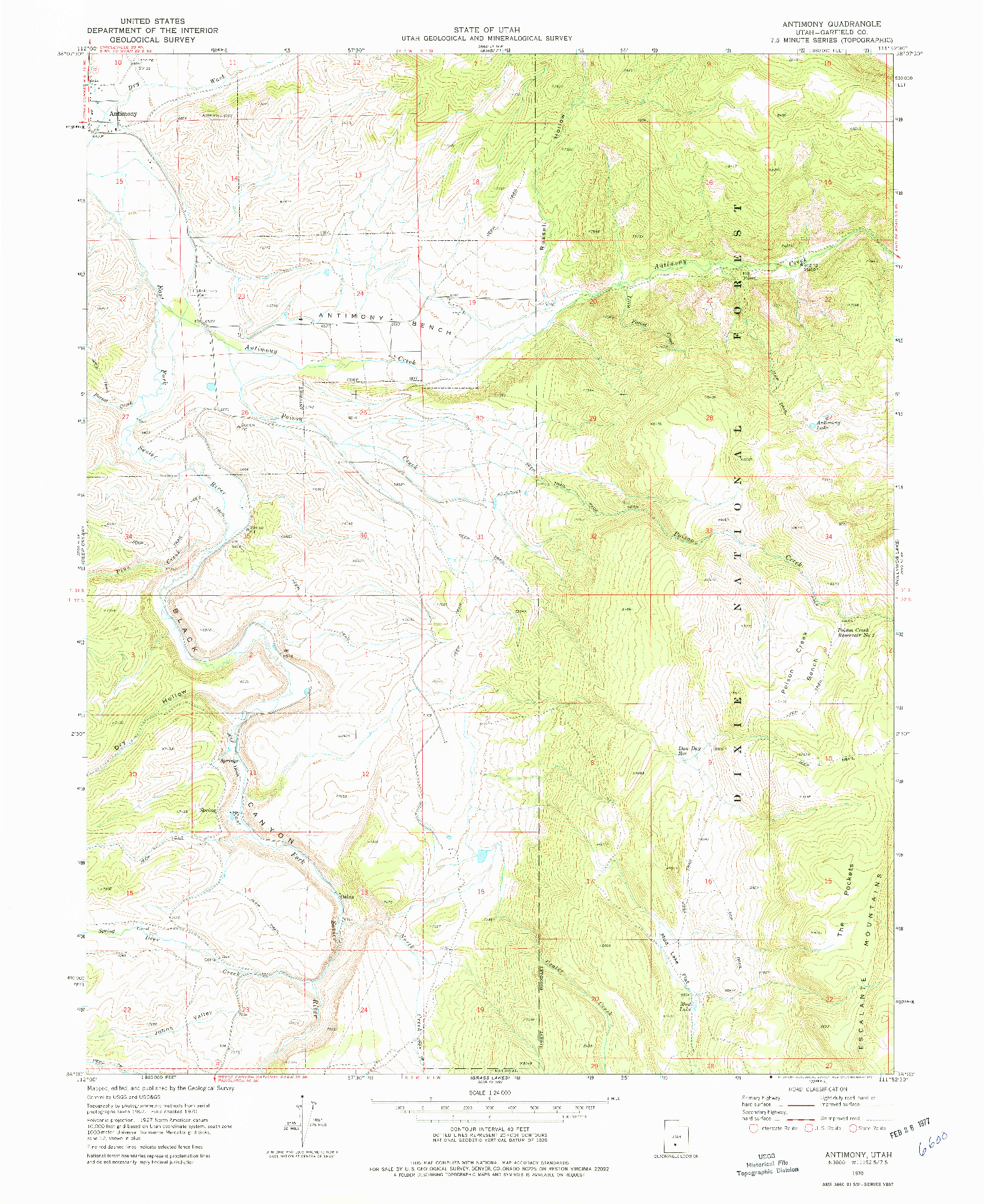 USGS 1:24000-SCALE QUADRANGLE FOR ANTIMONY, UT 1970