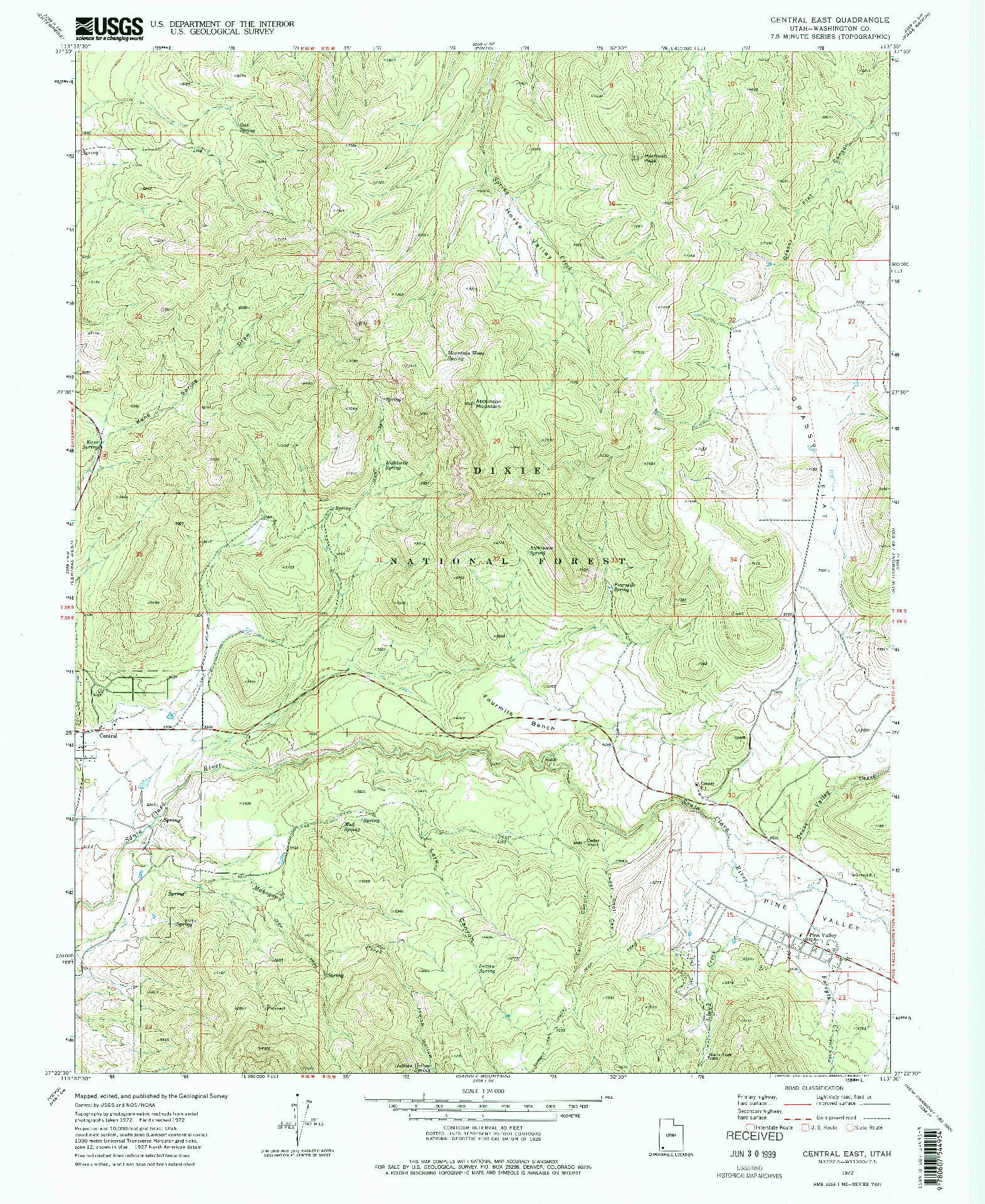 USGS 1:24000-SCALE QUADRANGLE FOR CENTRAL EAST, UT 1972