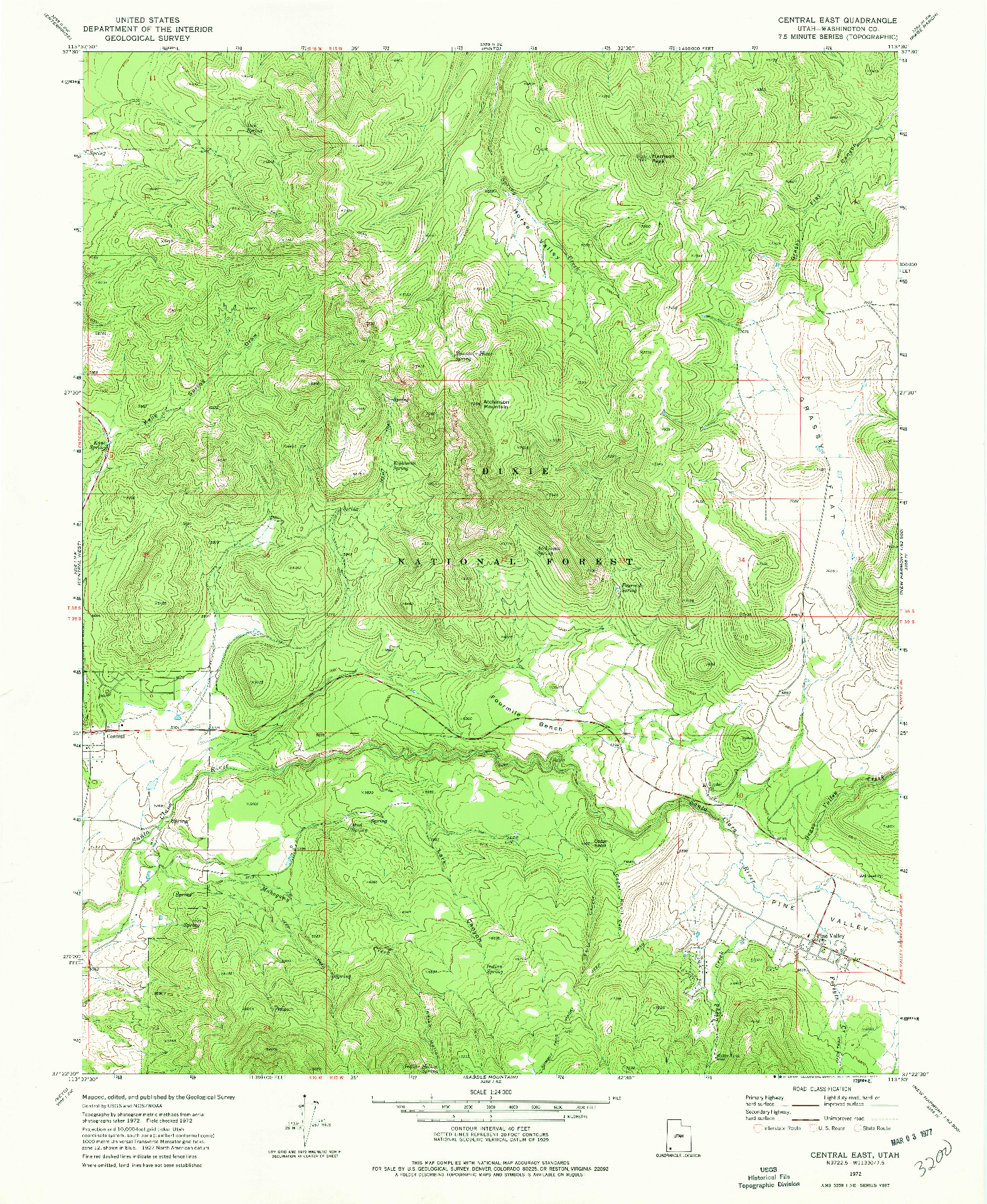 USGS 1:24000-SCALE QUADRANGLE FOR CENTRAL EAST, UT 1972