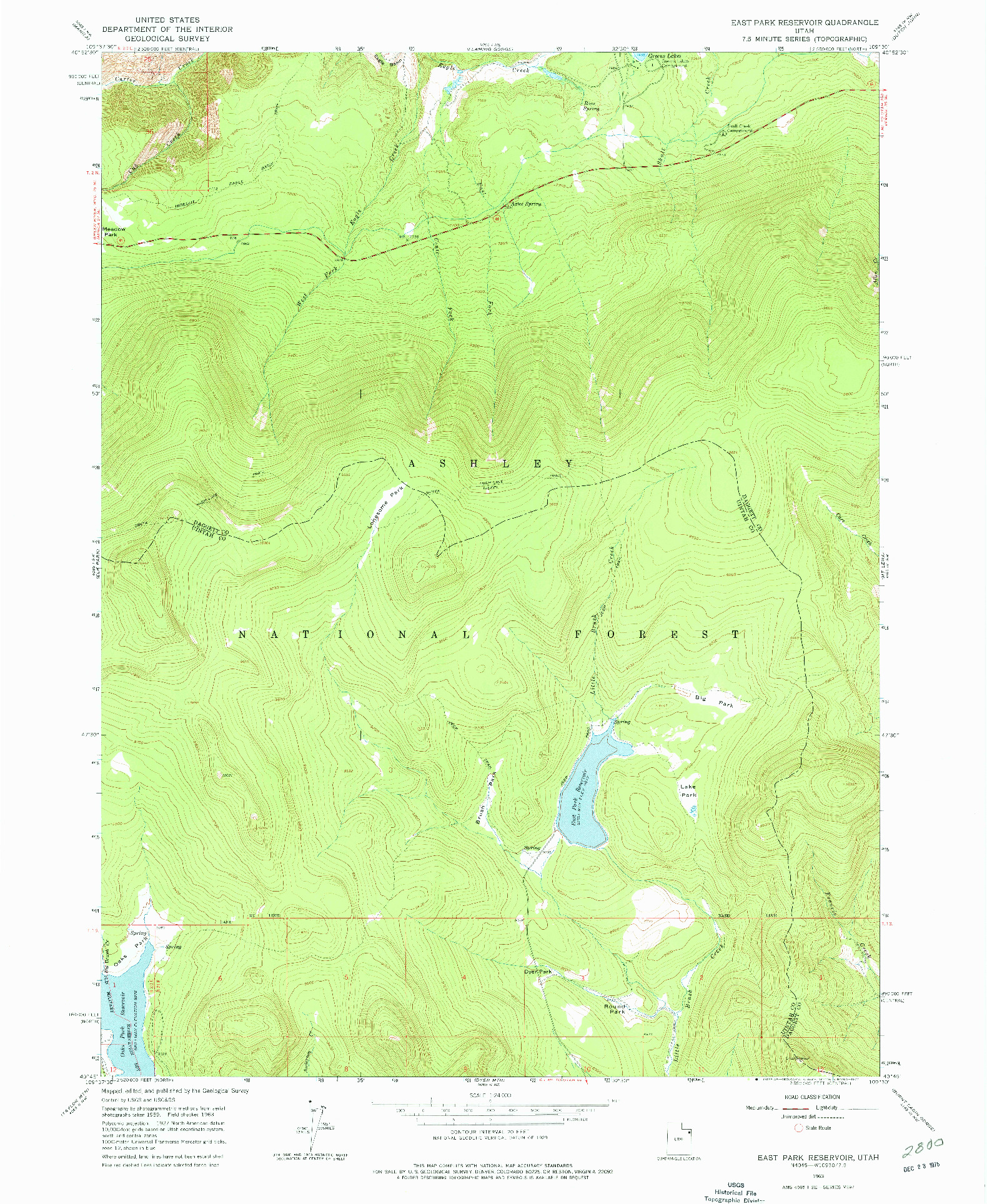 USGS 1:24000-SCALE QUADRANGLE FOR EAST PARK RESERVOIR, UT 1963