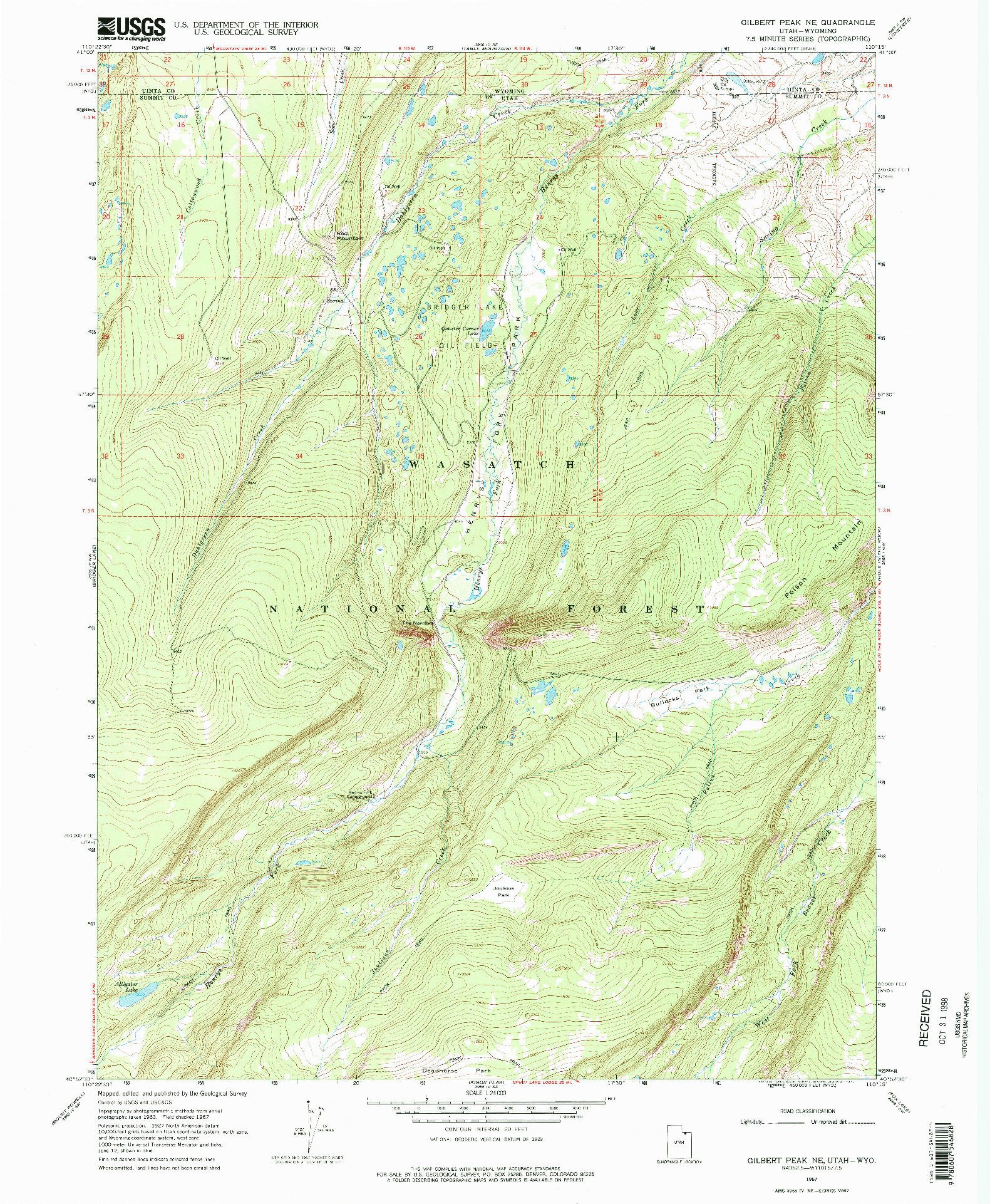 USGS 1:24000-SCALE QUADRANGLE FOR GILBERT PEAK NE, UT 1967