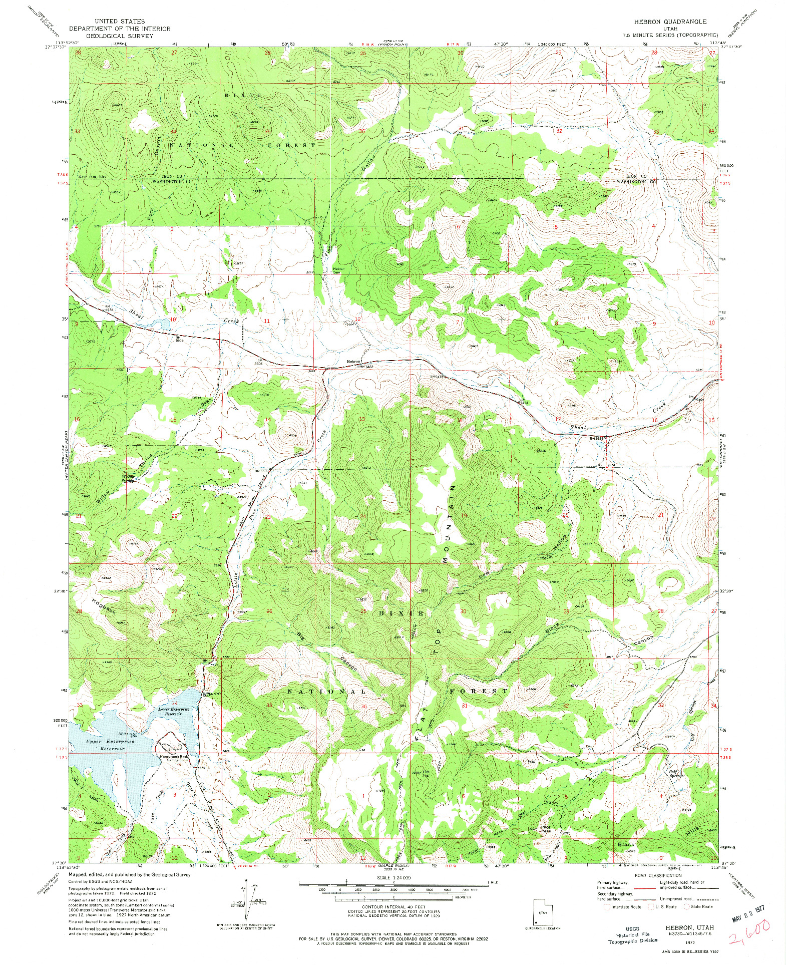 USGS 1:24000-SCALE QUADRANGLE FOR HEBRON, UT 1972