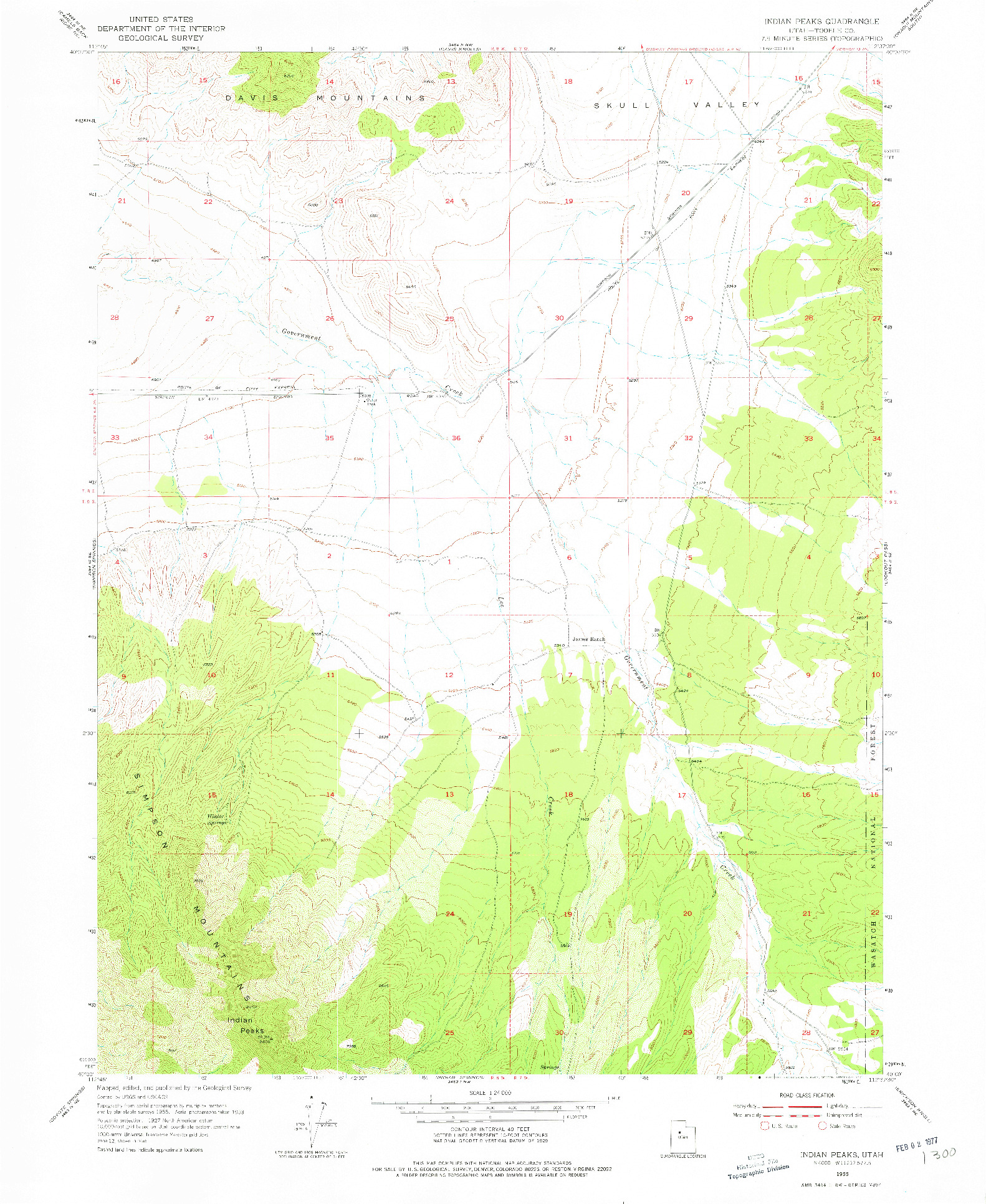 USGS 1:24000-SCALE QUADRANGLE FOR INDIAN PEAKS, UT 1955