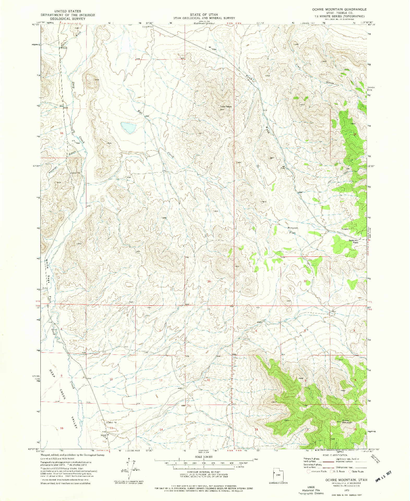 USGS 1:24000-SCALE QUADRANGLE FOR OCHRE MOUNTAIN, UT 1973