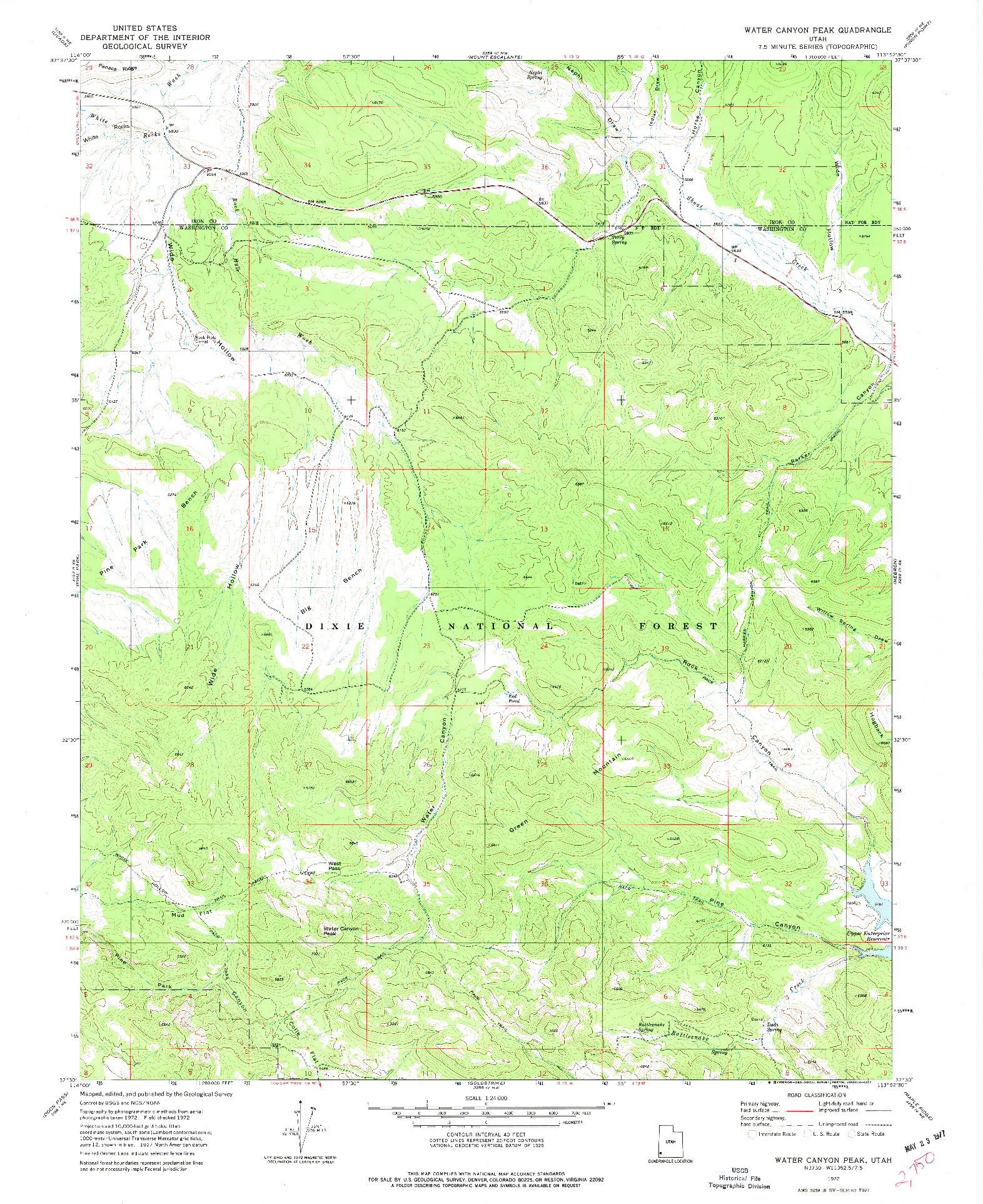 USGS 1:24000-SCALE QUADRANGLE FOR WATER CANYON PEAK, UT 1972