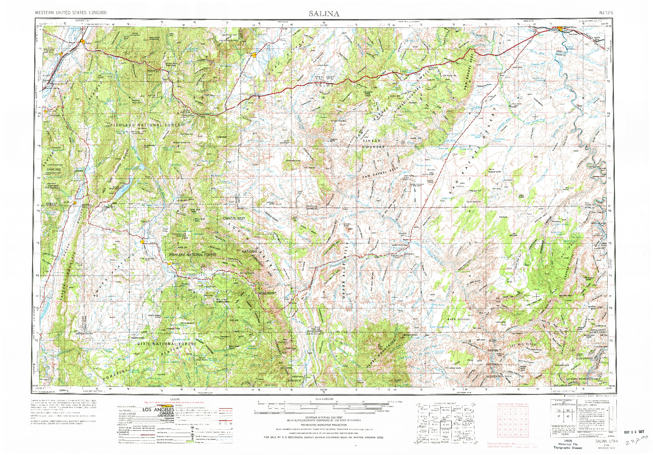 USGS 1:250000-SCALE QUADRANGLE FOR SALINA, UT 1956