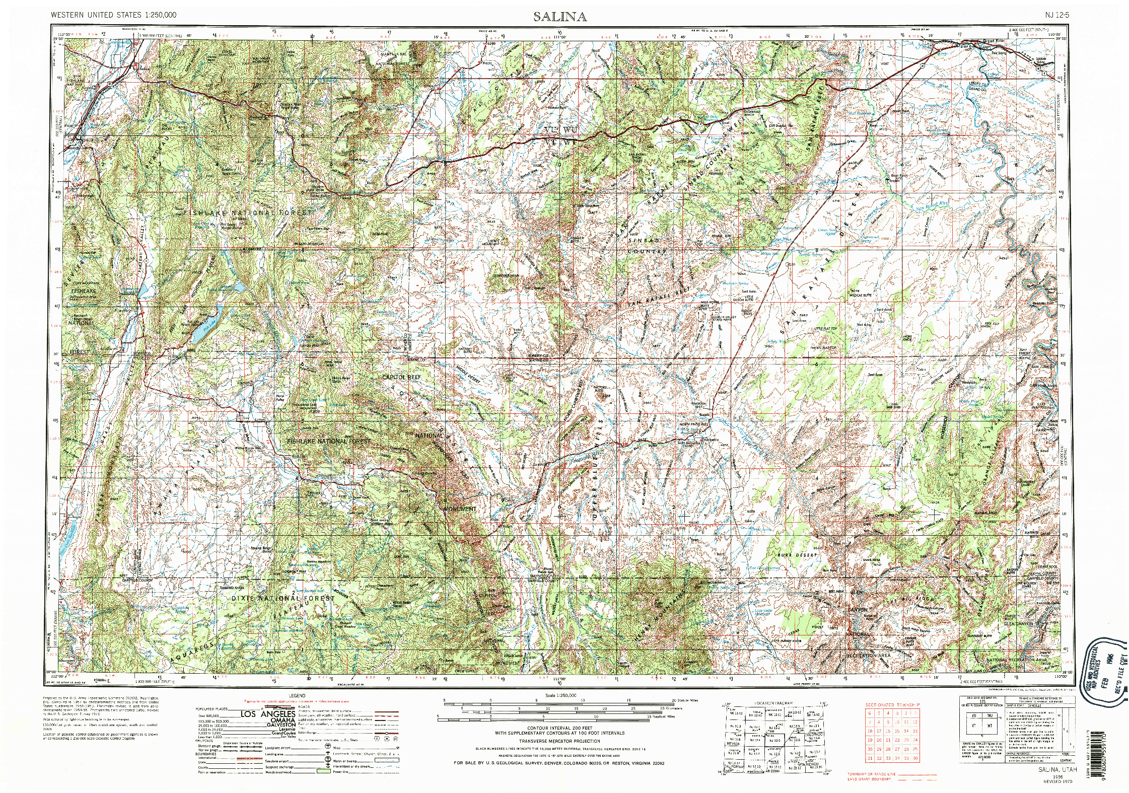 USGS 1:250000-SCALE QUADRANGLE FOR SALINA, UT 1956