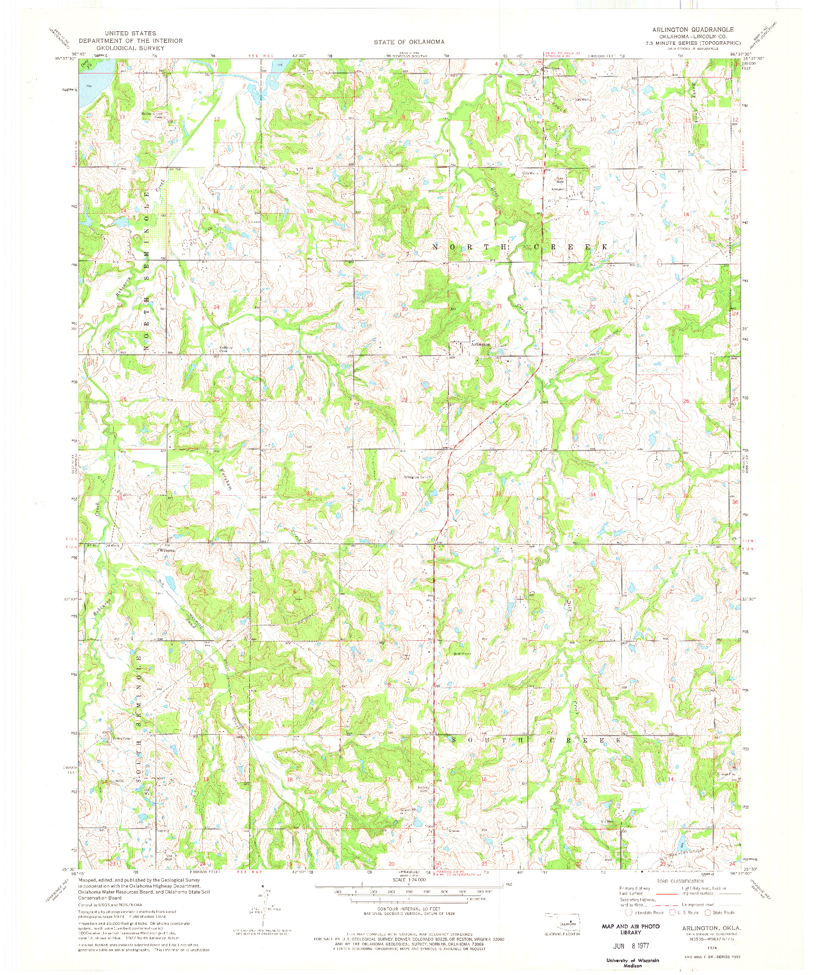 USGS 1:24000-SCALE QUADRANGLE FOR ARLINGTON, OK 1974