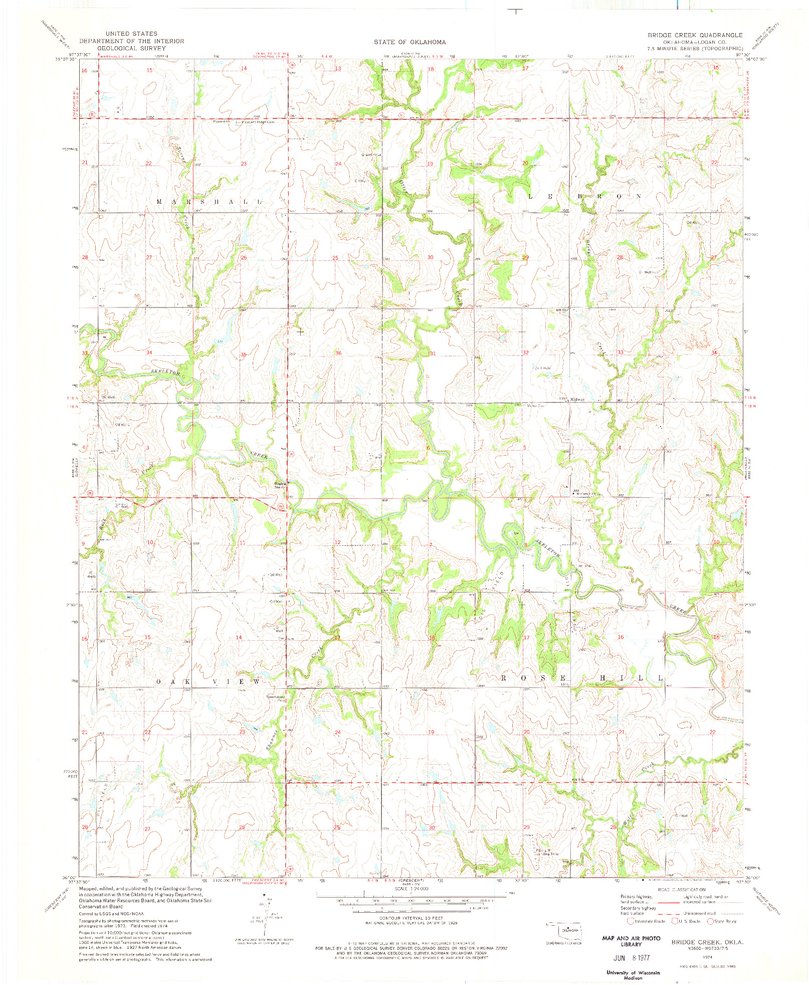 USGS 1:24000-SCALE QUADRANGLE FOR BRIDGE CREEK, OK 1974