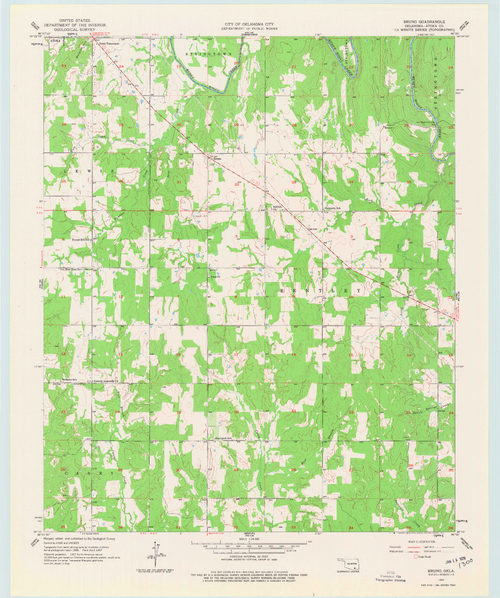 USGS 1:24000-SCALE QUADRANGLE FOR BRUNO, OK 1957